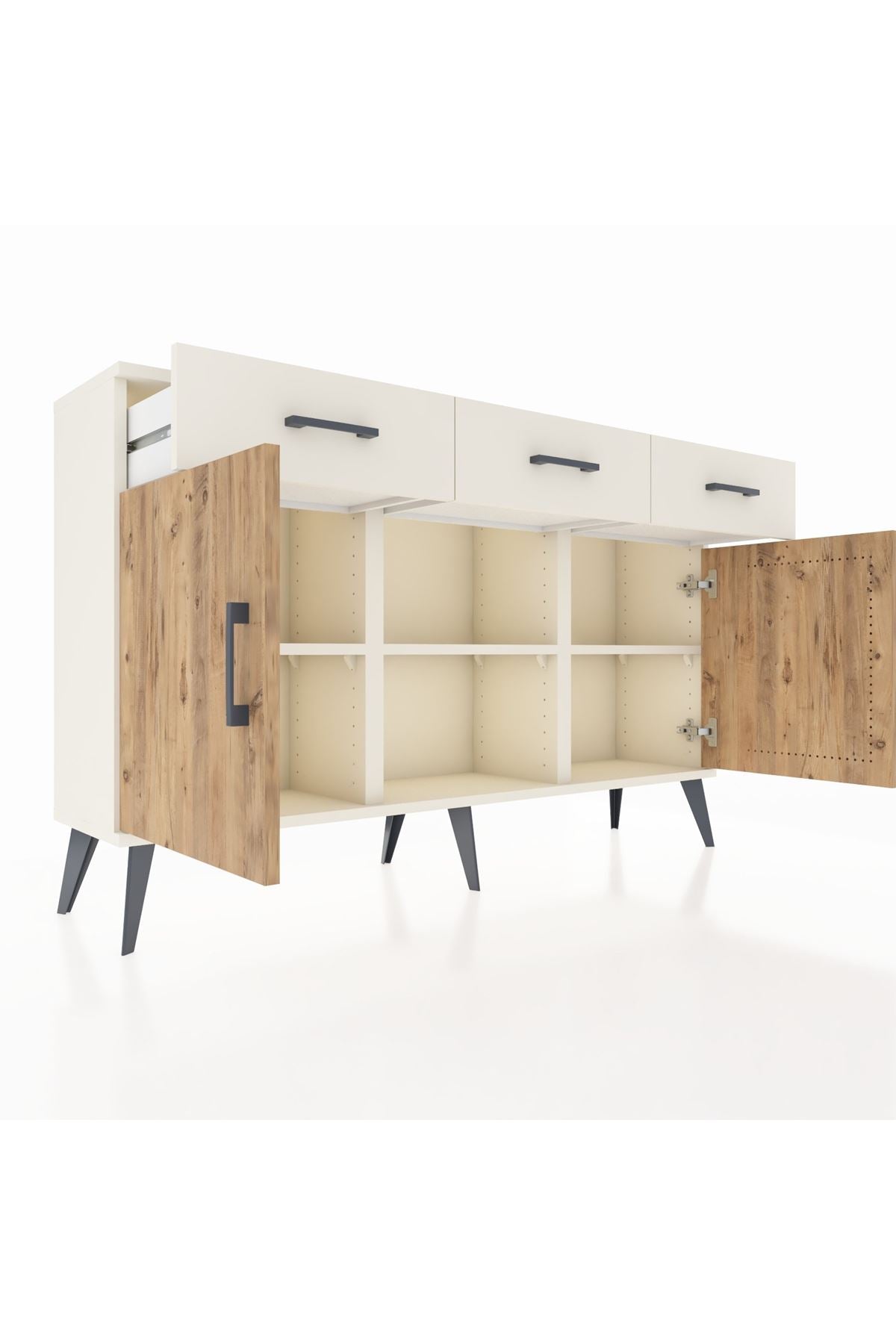 Arges Konsol 3 Raflı 3 Çekmeceli 3 Kapaklı 132x30x83 - S144M022V01A