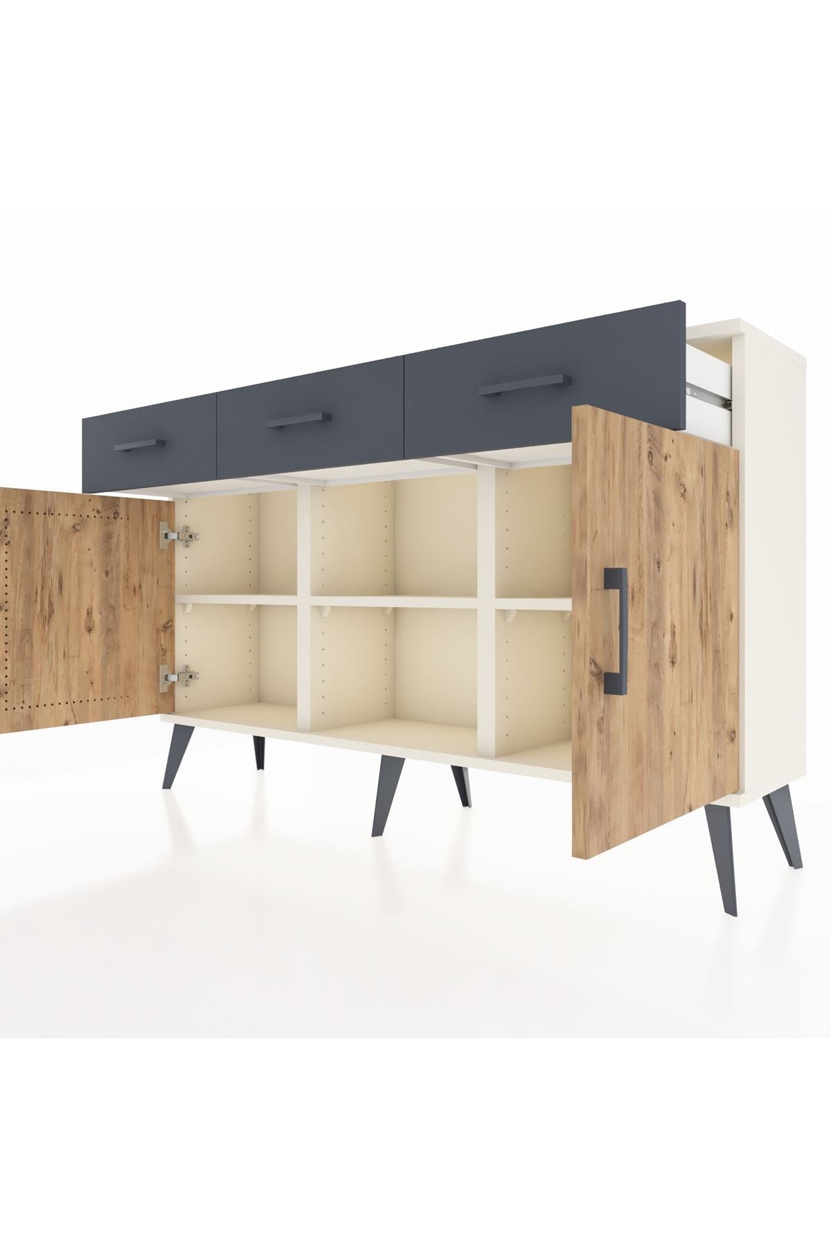 Arges Konsol 3 Raflı 3 Çekmeceli 3 Kapaklı 132x30x83 - S144M022V02A