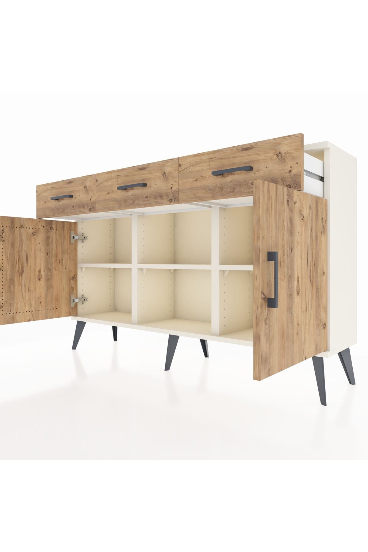 Arges Konsol 3 Raflı 3 Çekmeceli 3 Kapaklı 132x30x83 - S144M022V03A