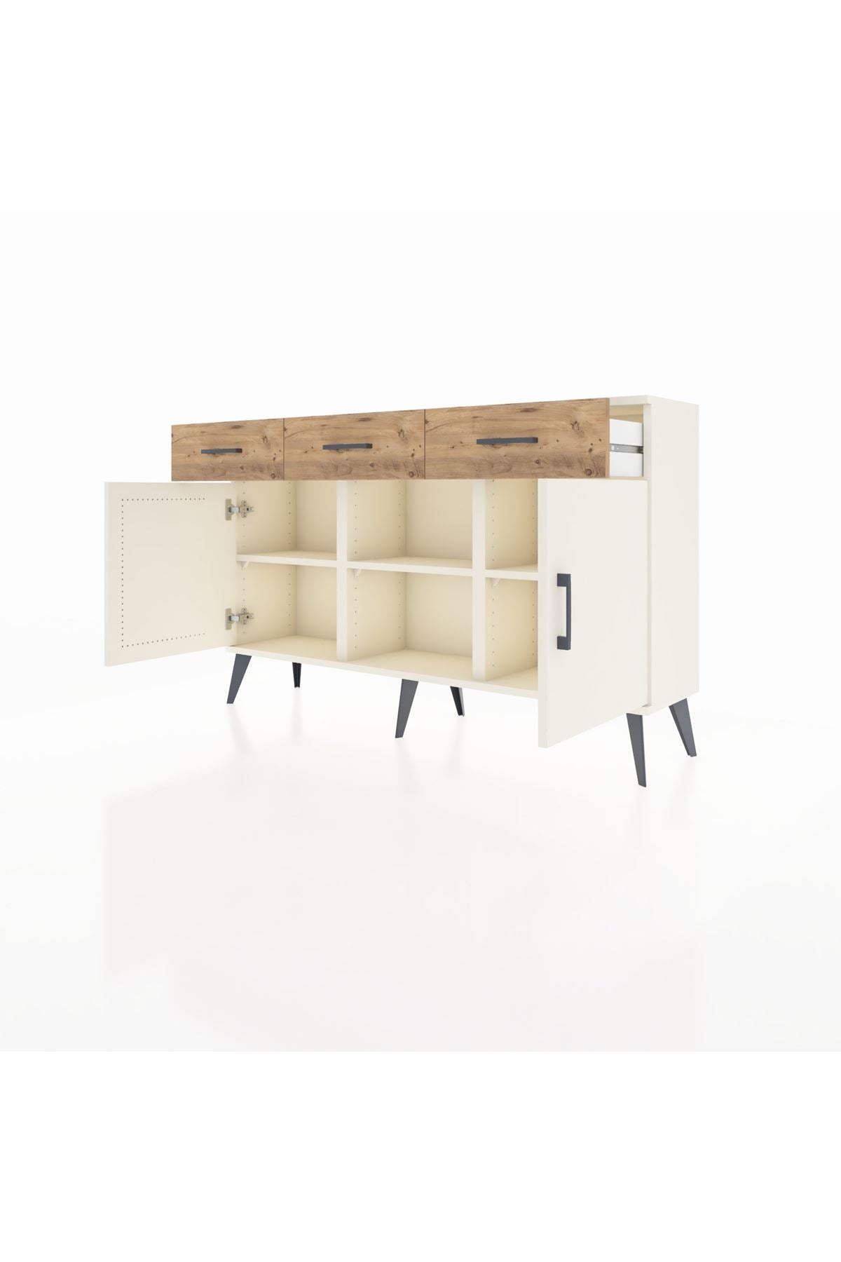 Arges Konsol 3 Raflı 3 Çekmeceli 3 Kapaklı 132x30x83 - S144M022V06A