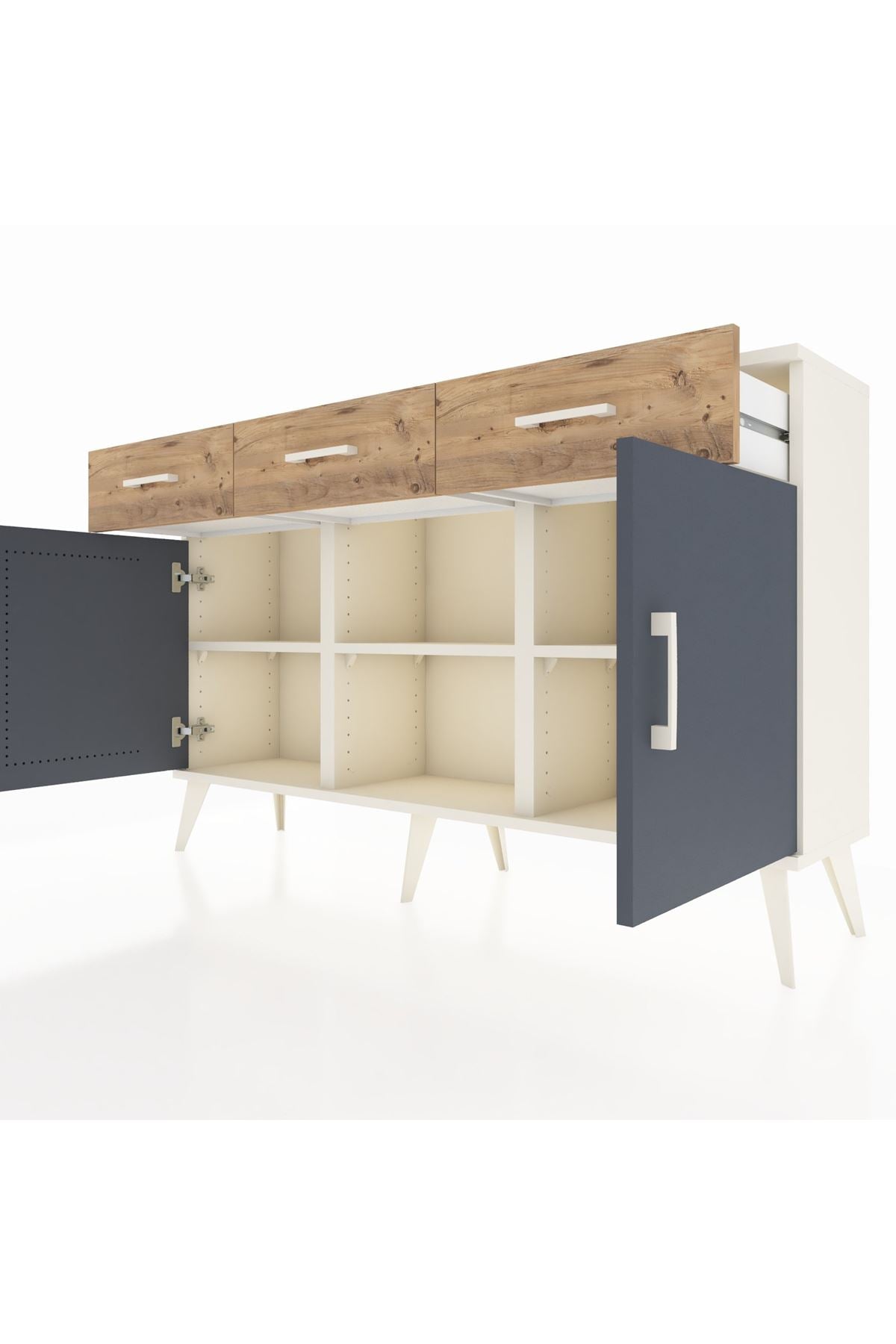 Arges Konsol 3 Raflı 3 Çekmeceli 3 Kapaklı 132x30x83 - S144M022V09A