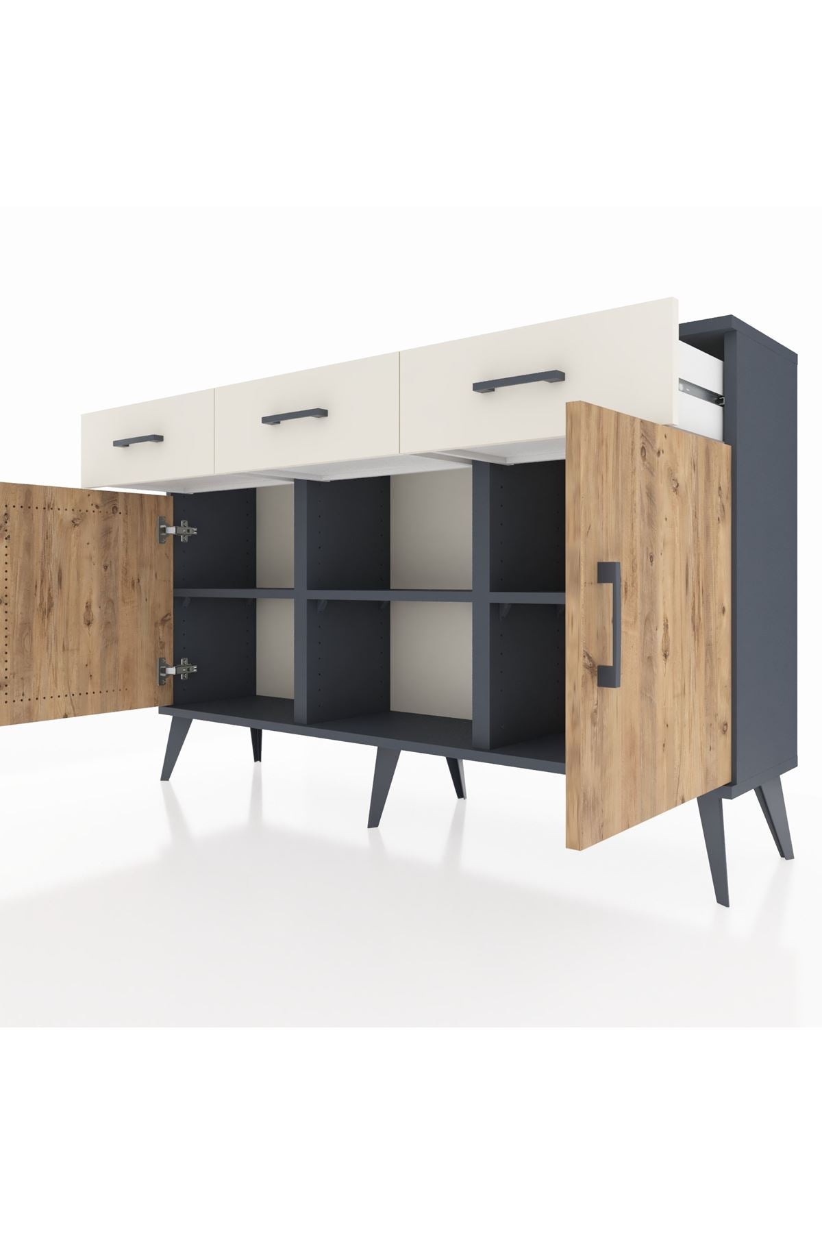 Arges Konsol 3 Raflı 3 Çekmeceli 3 Kapaklı 132x30x83 - S144M022V10A