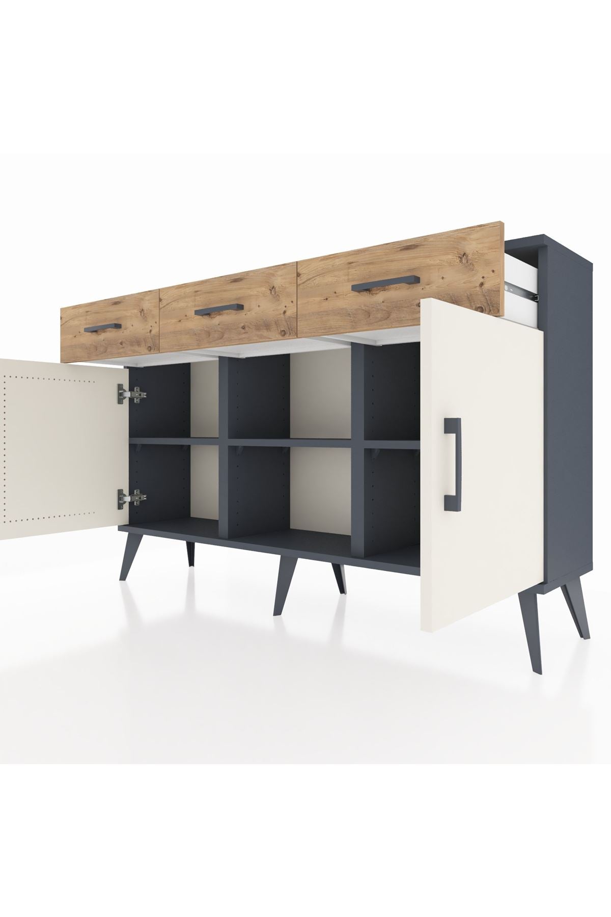 Arges Konsol 3 Raflı 3 Çekmeceli 3 Kapaklı 132x30x83 - S144M022V15A