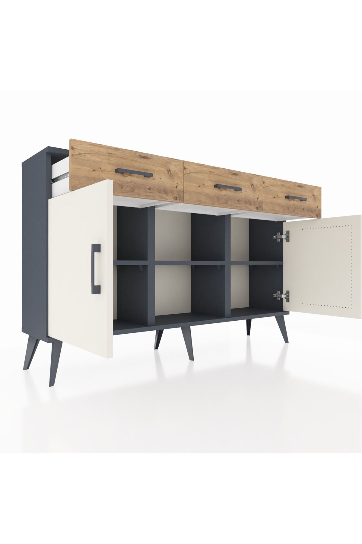 Arges Konsol 3 Raflı 3 Çekmeceli 3 Kapaklı 132x30x83 - S144M022V15A