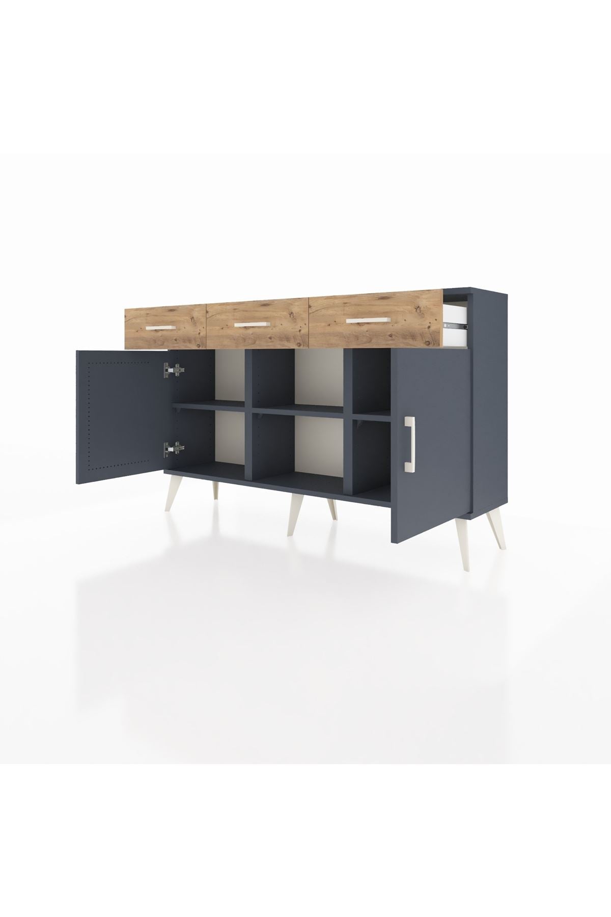Arges Konsol 3 Raflı 3 Çekmeceli 3 Kapaklı 132x30x83 - S144M022V18A