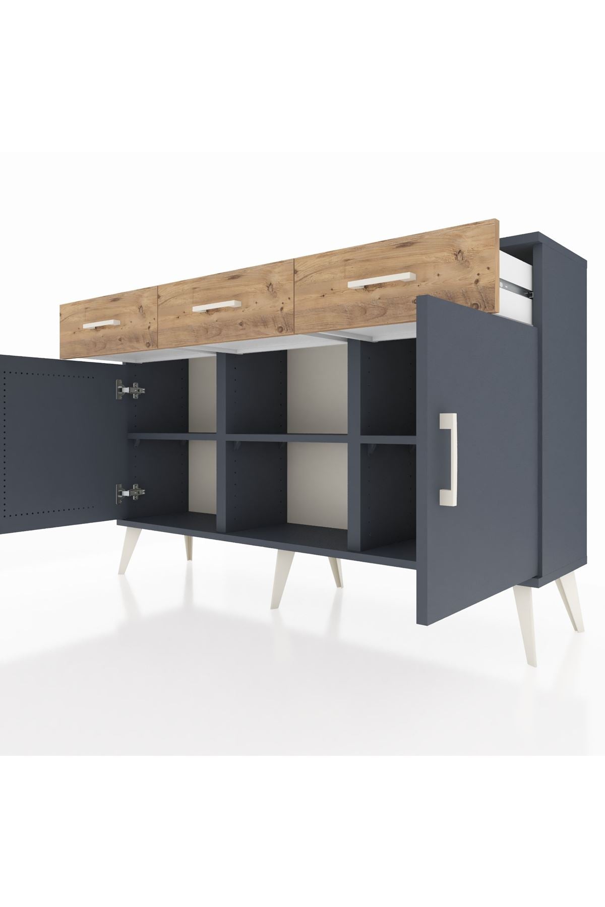Arges Konsol 3 Raflı 3 Çekmeceli 3 Kapaklı 132x30x83 - S144M022V18A