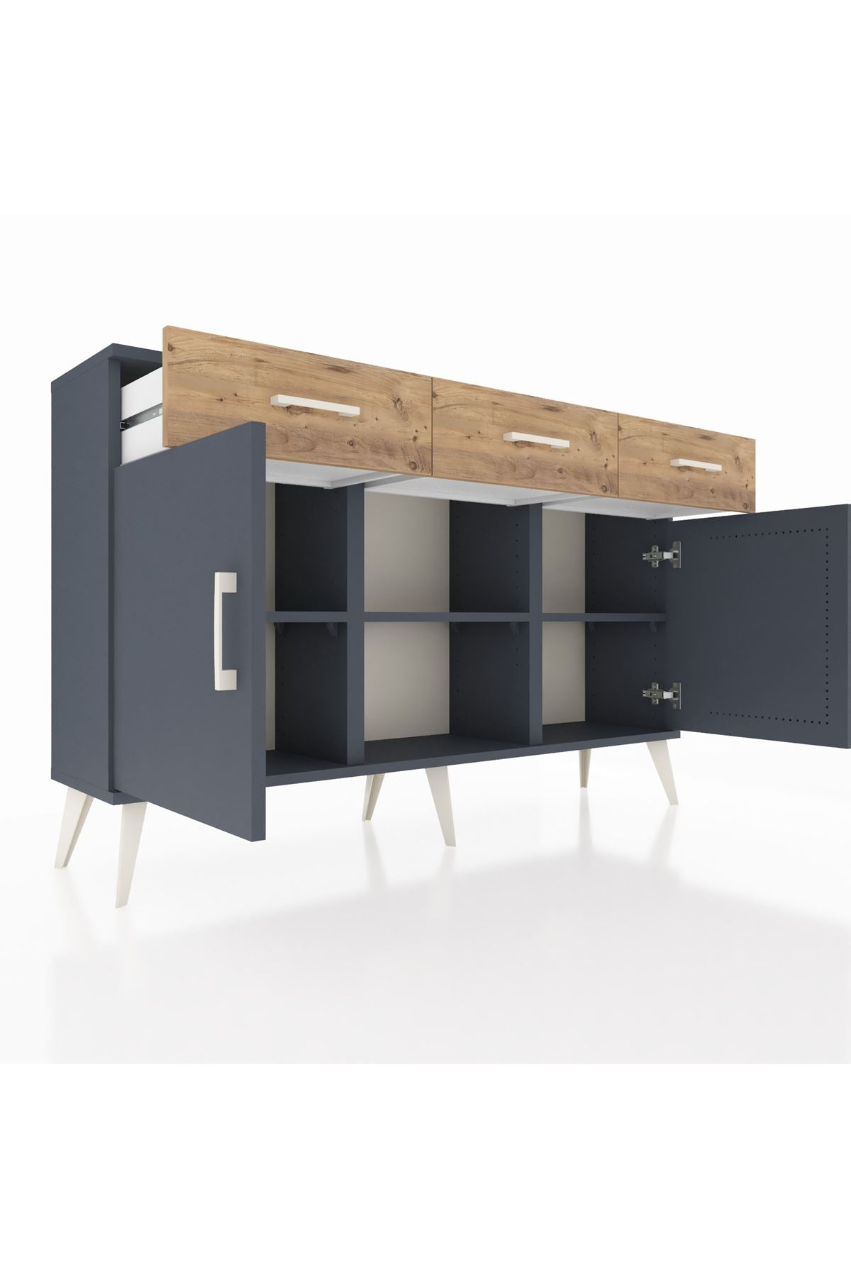 Arges Konsol 3 Raflı 3 Çekmeceli 3 Kapaklı 132x30x83 - S144M022V18A