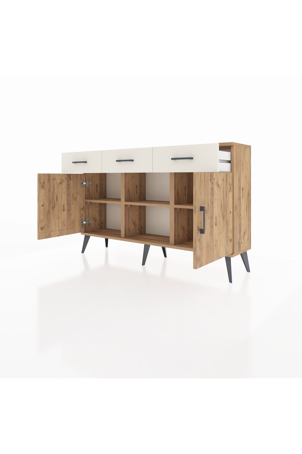 Arges Konsol 3 Raflı 3 Çekmeceli 3 Kapaklı 132x30x83 - S144M022V19A