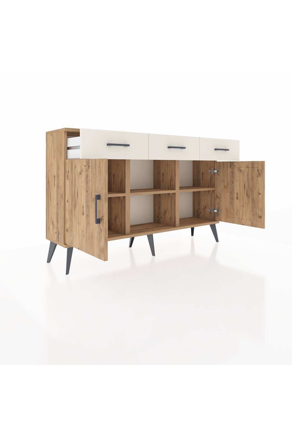 Arges Konsol 3 Raflı 3 Çekmeceli 3 Kapaklı 132x30x83 - S144M022V19A