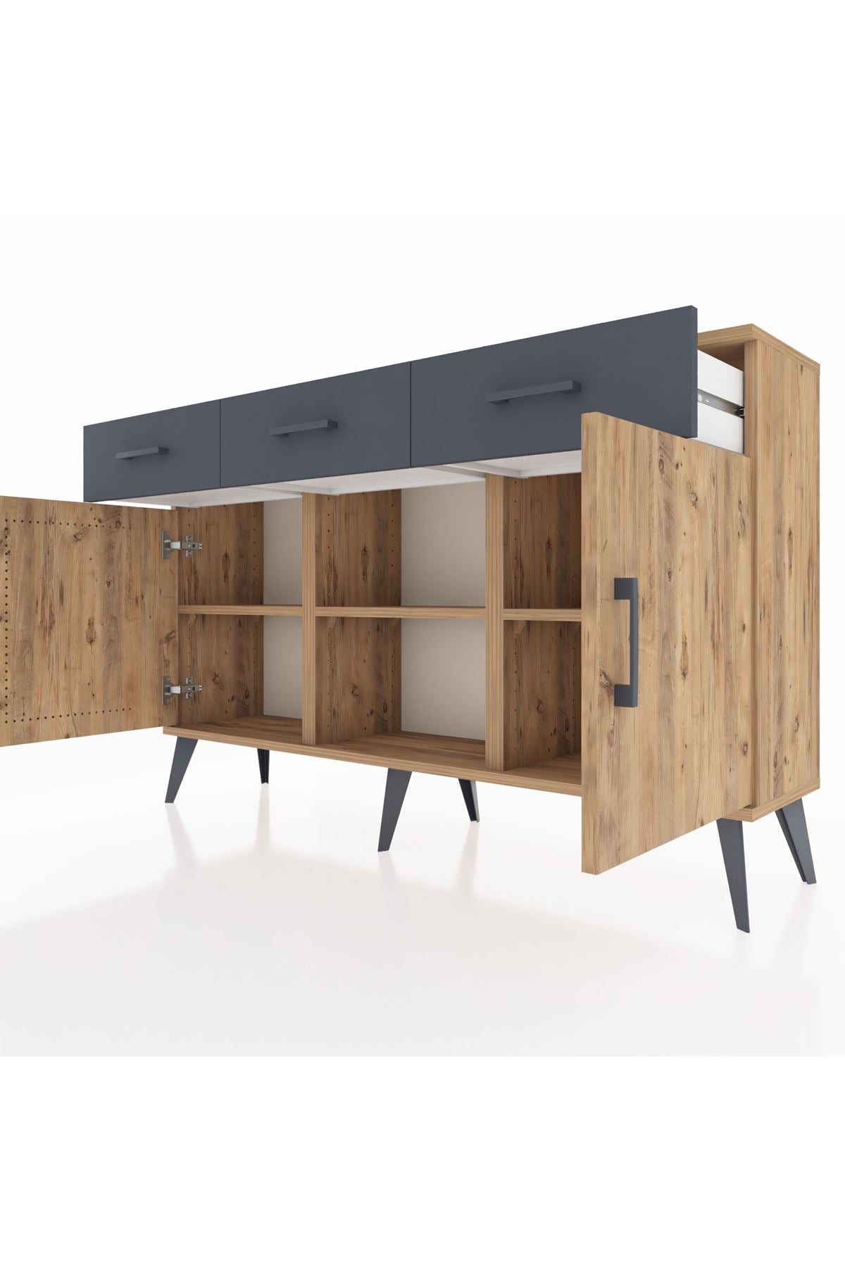 Arges Konsol 3 Raflı 3 Çekmeceli 3 Kapaklı 132x30x83 - S144M022V20A