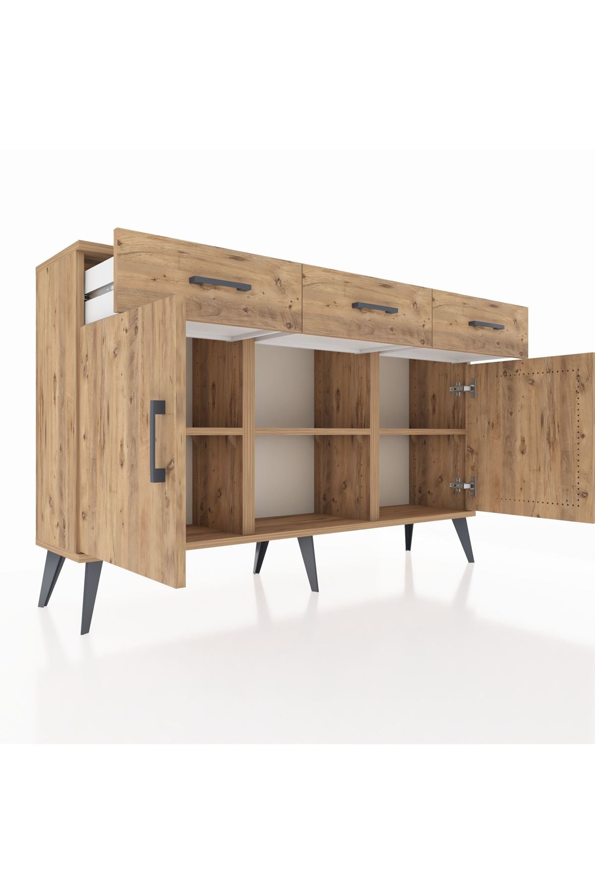 Arges Konsol 3 Raflı 3 Çekmeceli 3 Kapaklı 132x30x83 - S144M022V21A
