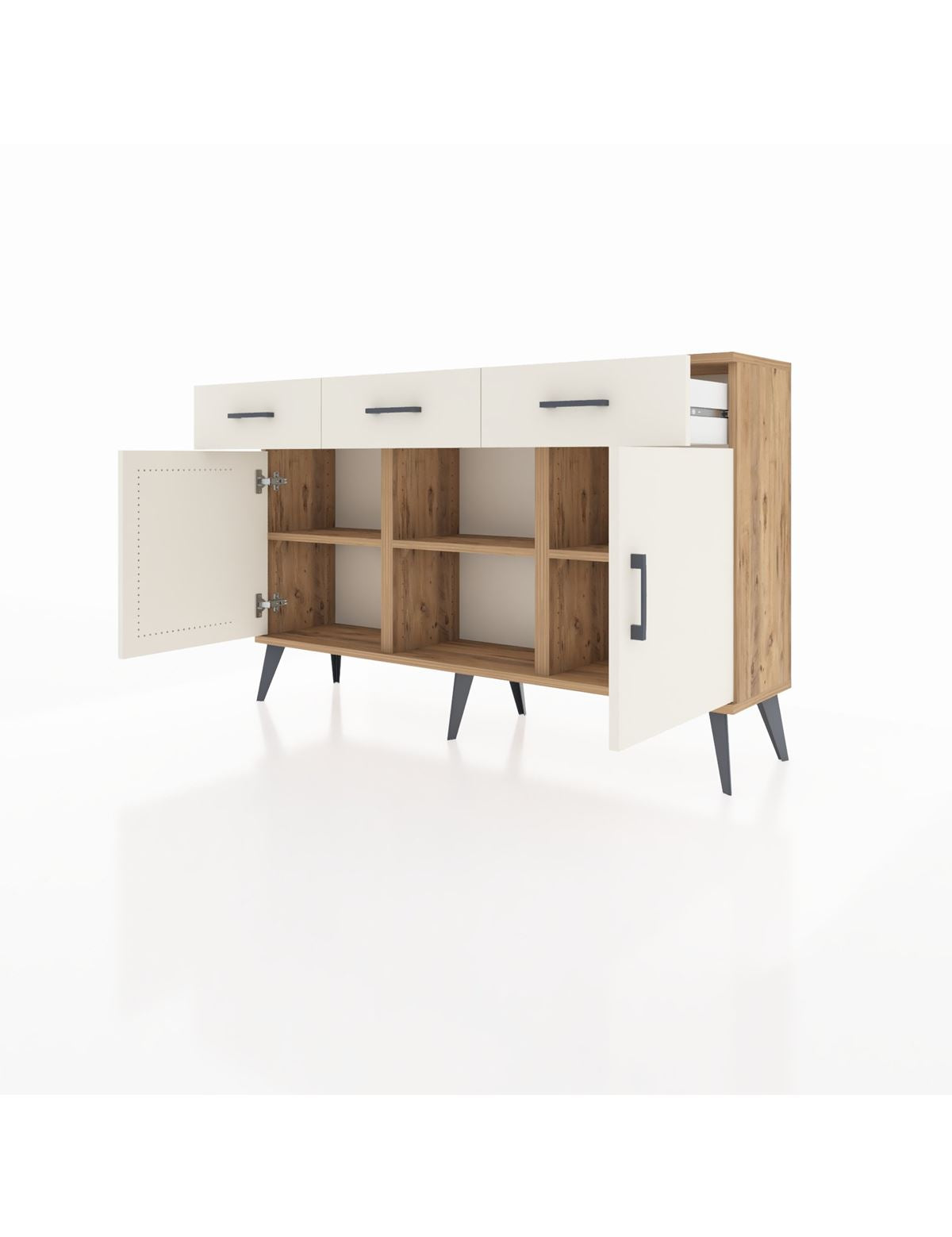 Arges Konsol 3 Raflı 3 Çekmeceli 3 Kapaklı 132x30x83 - S144M022V22A