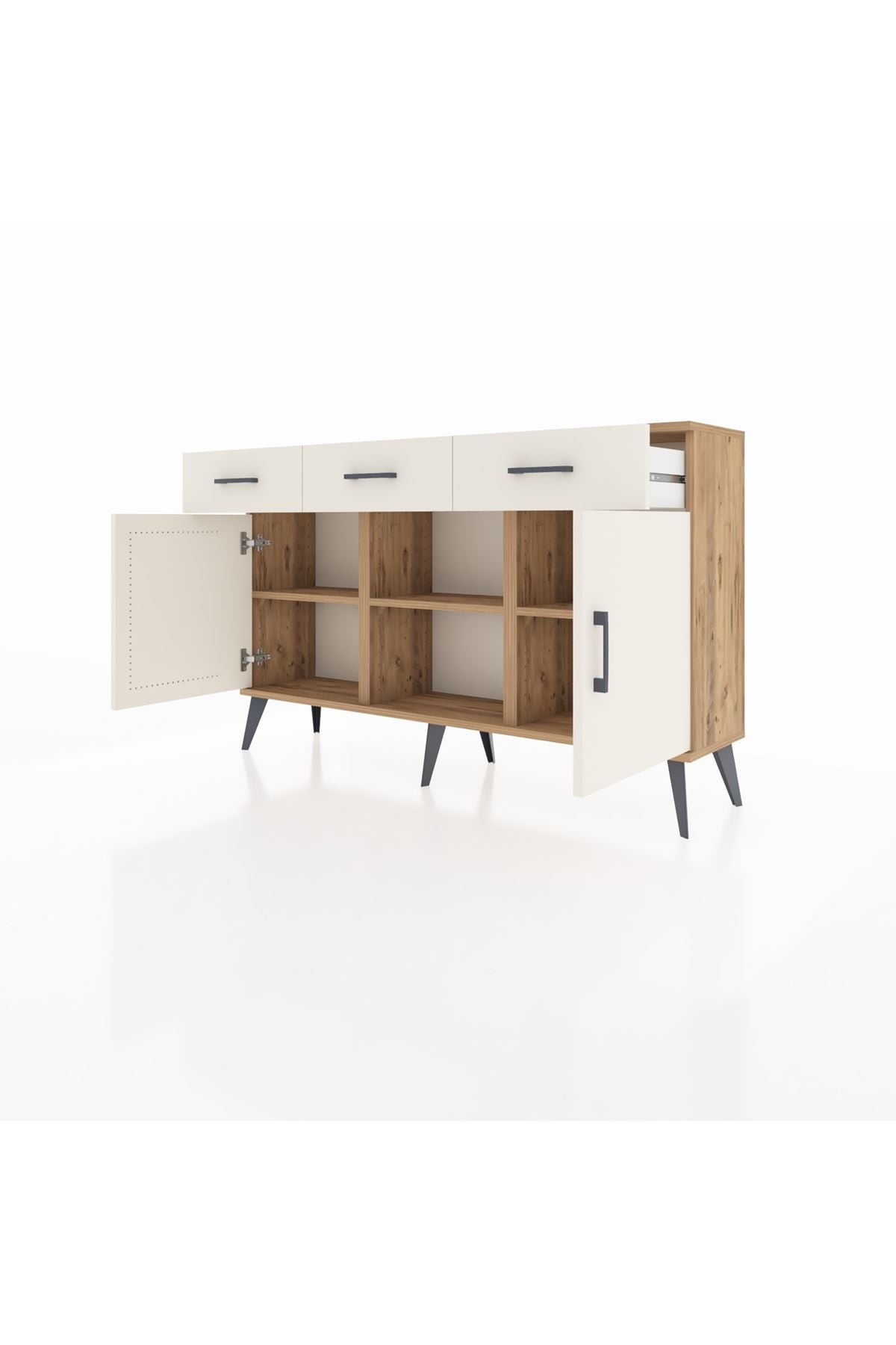 Arges Konsol 3 Raflı 3 Çekmeceli 3 Kapaklı 132x30x83 - S144M022V22A
