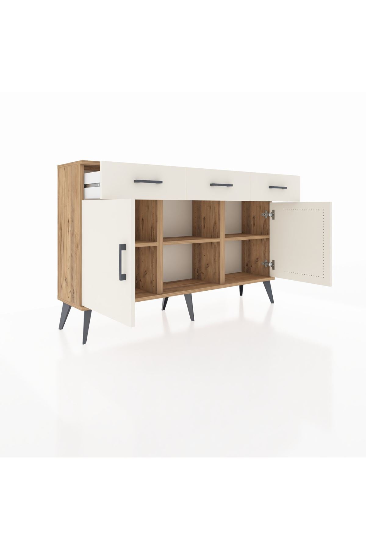 Arges Konsol 3 Raflı 3 Çekmeceli 3 Kapaklı 132x30x83 - S144M022V22A