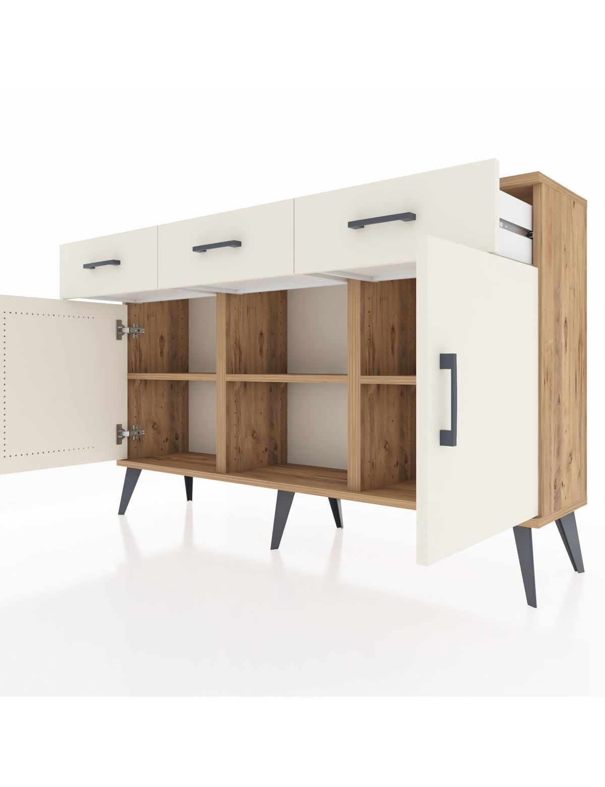 Arges Konsol 3 Raflı 3 Çekmeceli 3 Kapaklı 132x30x83 - S144M022V22A