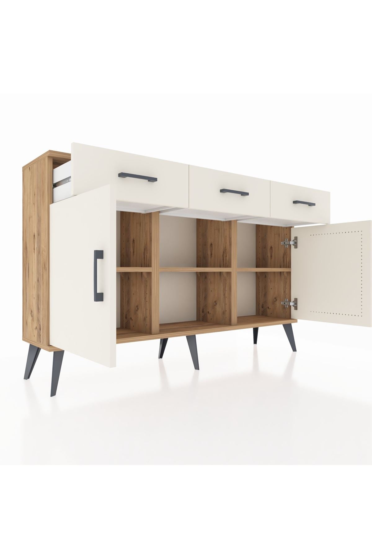Arges Konsol 3 Raflı 3 Çekmeceli 3 Kapaklı 132x30x83 - S144M022V22A