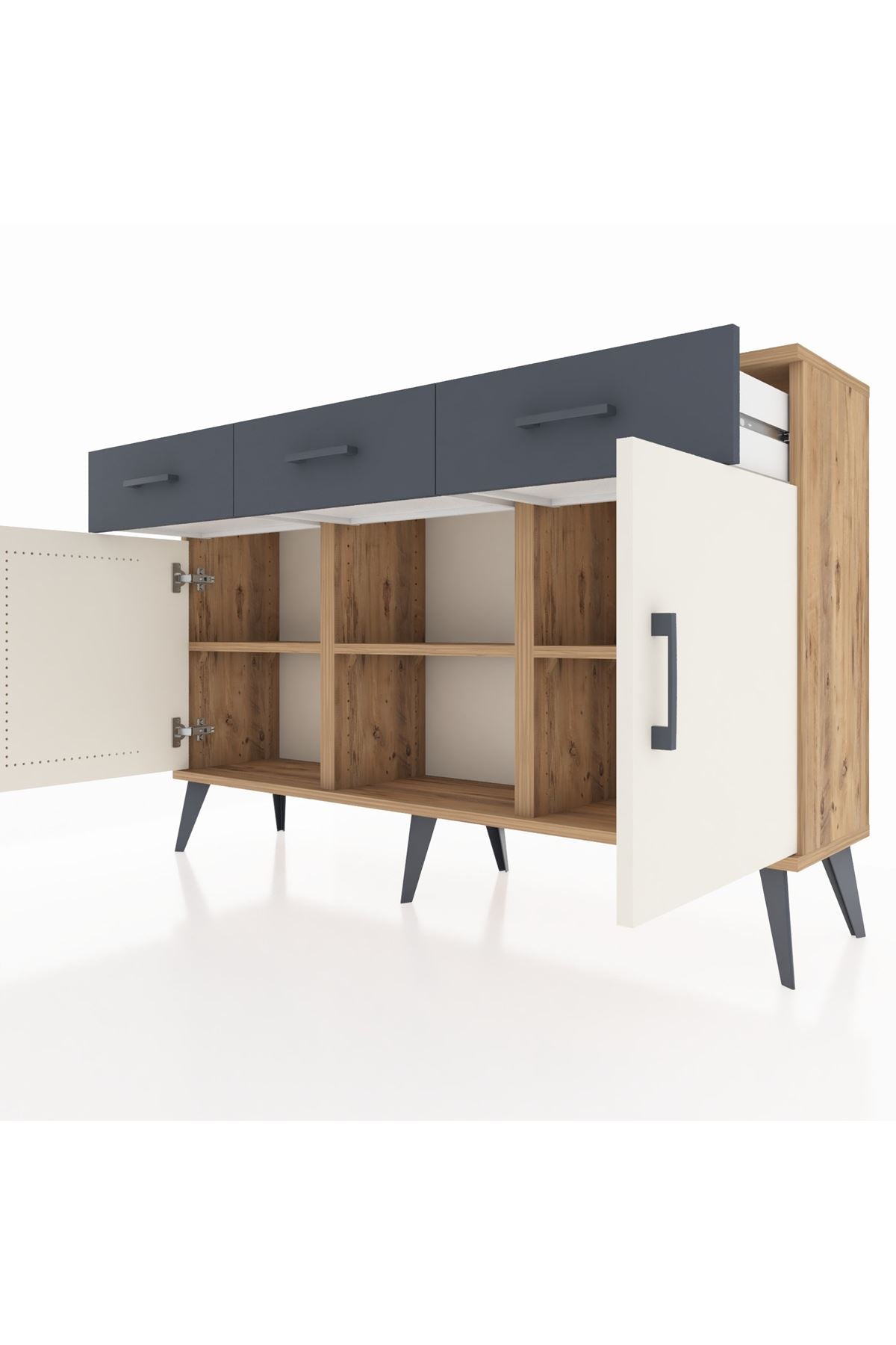 Arges Konsol 3 Raflı 3 Çekmeceli 3 Kapaklı 132x30x83 - S144M022V23A