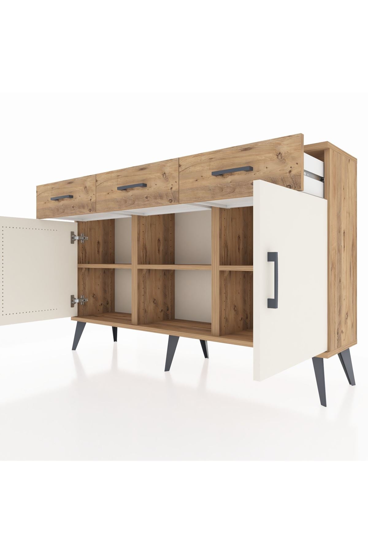 Arges Konsol 3 Raflı 3 Çekmeceli 3 Kapaklı 132x30x83 - S144M022V24A