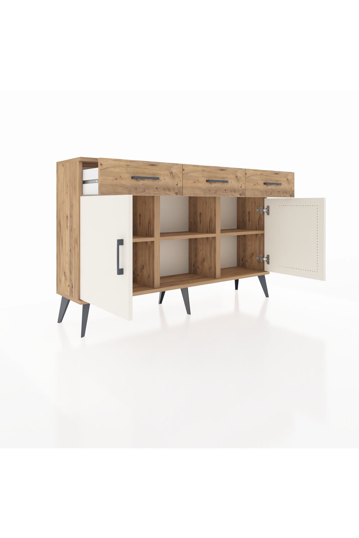 Arges Konsol 3 Raflı 3 Çekmeceli 3 Kapaklı 132x30x83 - S144M022V24A