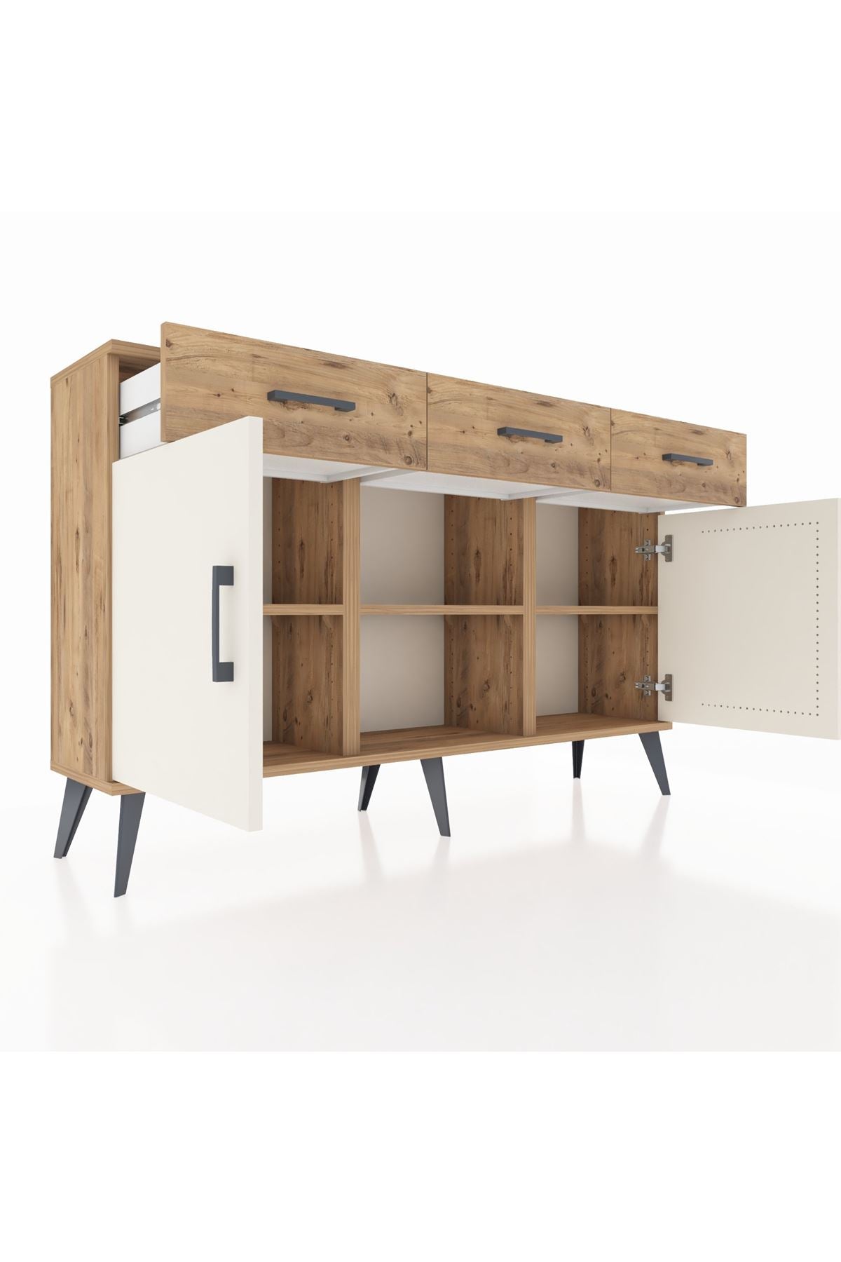 Arges Konsol 3 Raflı 3 Çekmeceli 3 Kapaklı 132x30x83 - S144M022V24A