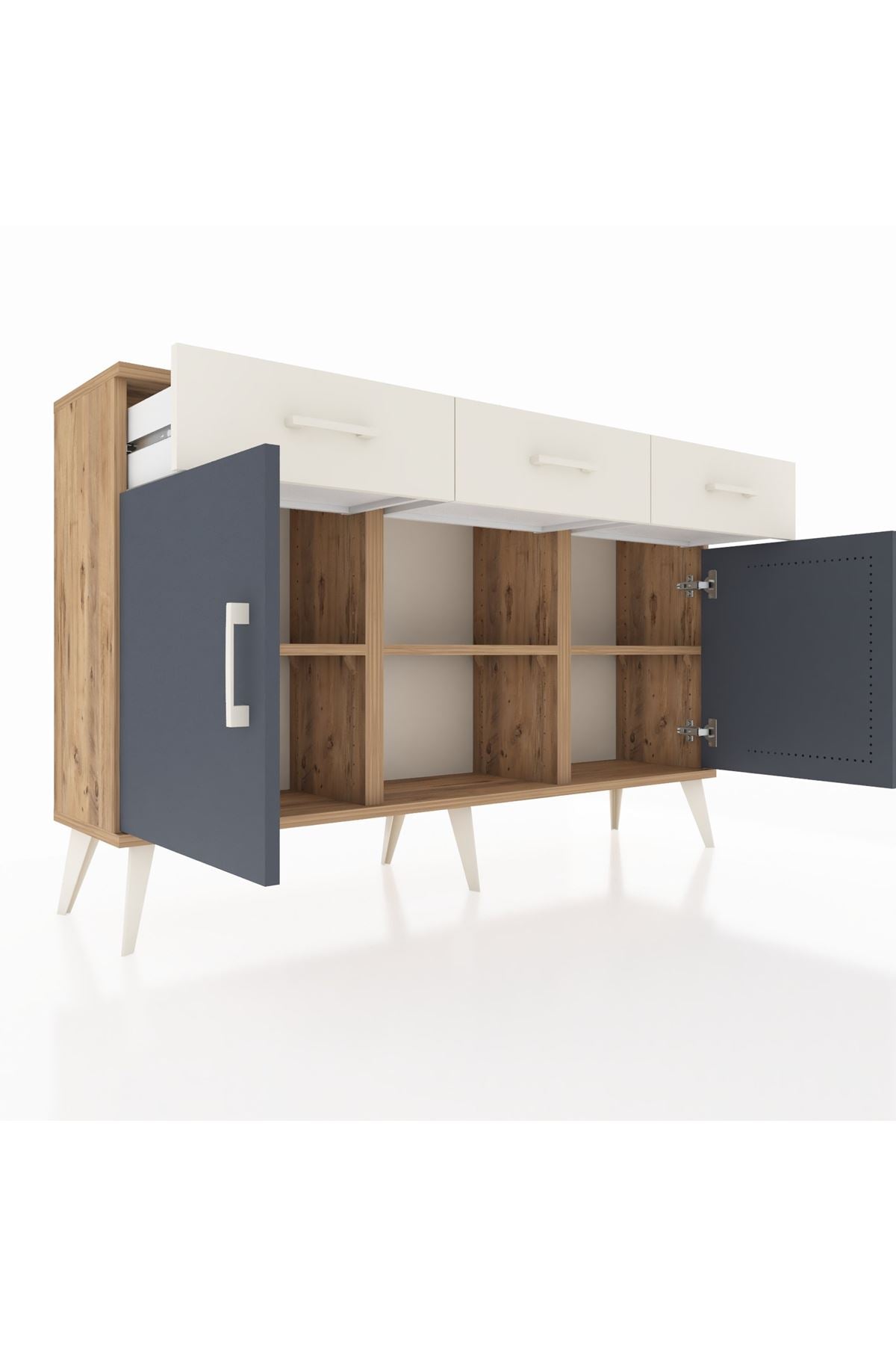 Arges Konsol 3 Raflı 3 Çekmeceli 3 Kapaklı 132x30x83 - S144M022V25A