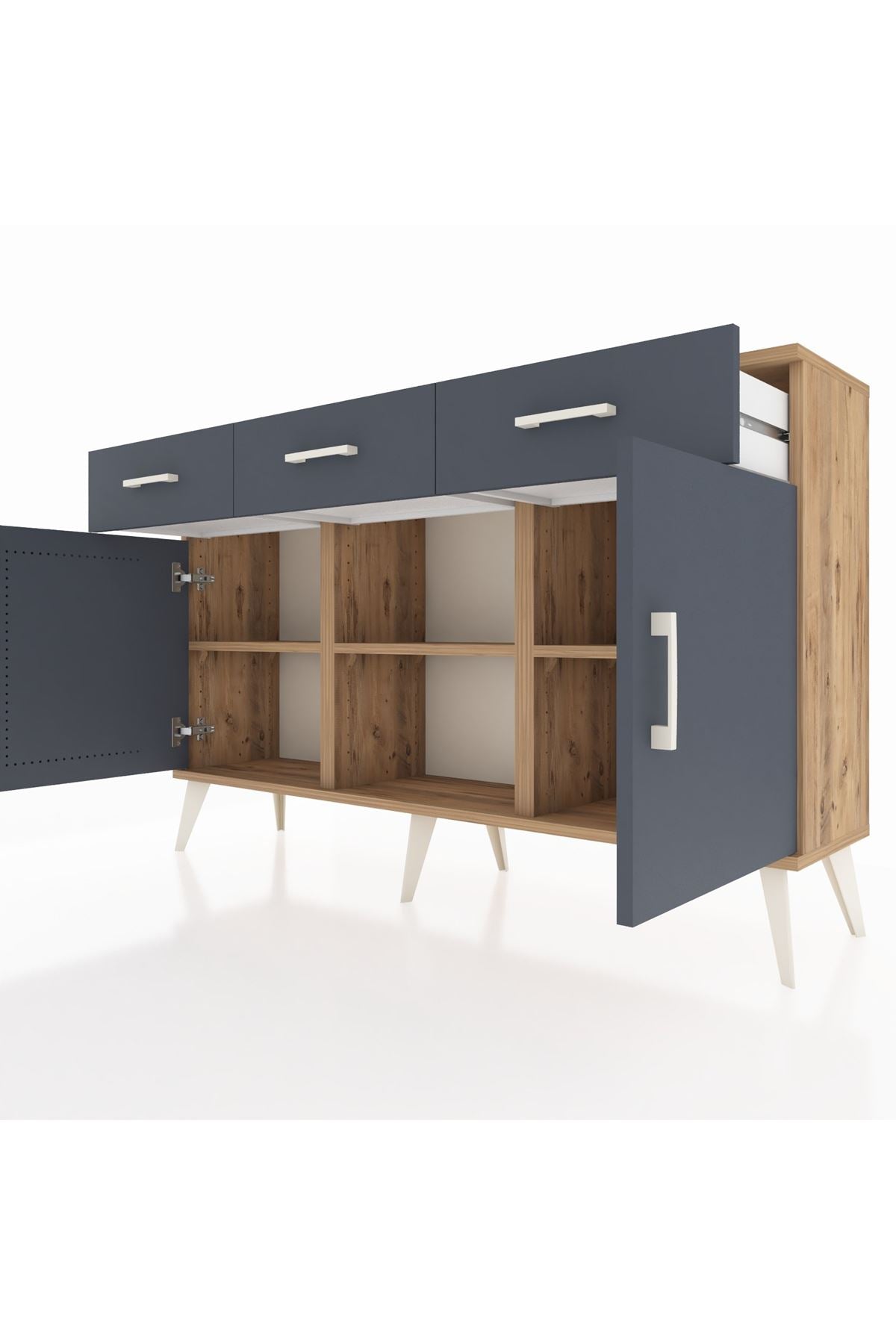 Arges Konsol 3 Raflı 3 Çekmeceli 3 Kapaklı 132x30x83 - S144M022V26A