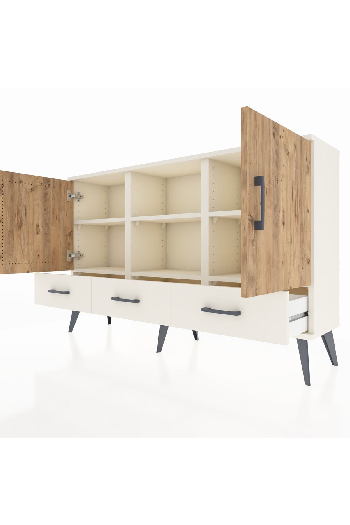 Arges Konsol 6 Raflı 3 Çekmeceli 3 Kapaklı 132x30x83 - S144M023V01A