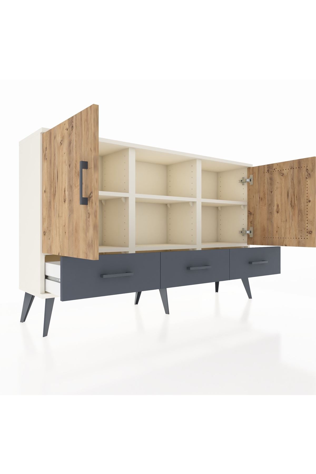 Arges Konsol 6 Raflı 3 Çekmeceli 3 Kapaklı 132x30x83 - S144M023V02A