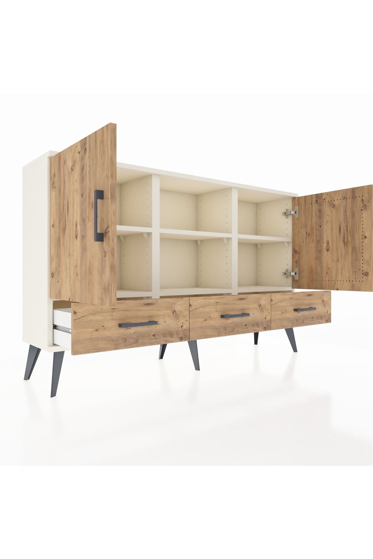 Arges Konsol 6 Raflı 3 Çekmeceli 3 Kapaklı 132x30x83 - S144M023V03A