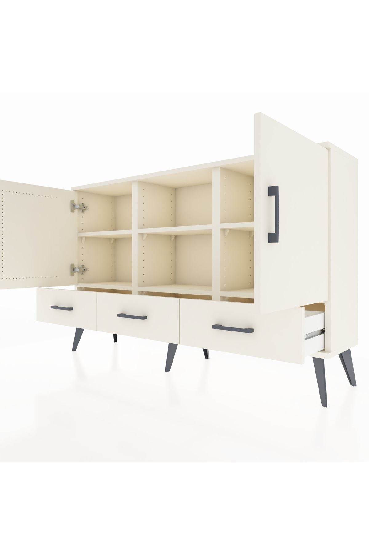 Arges Konsol 6 Raflı 3 Çekmeceli 3 Kapaklı 132x30x83 - S144M023V04A