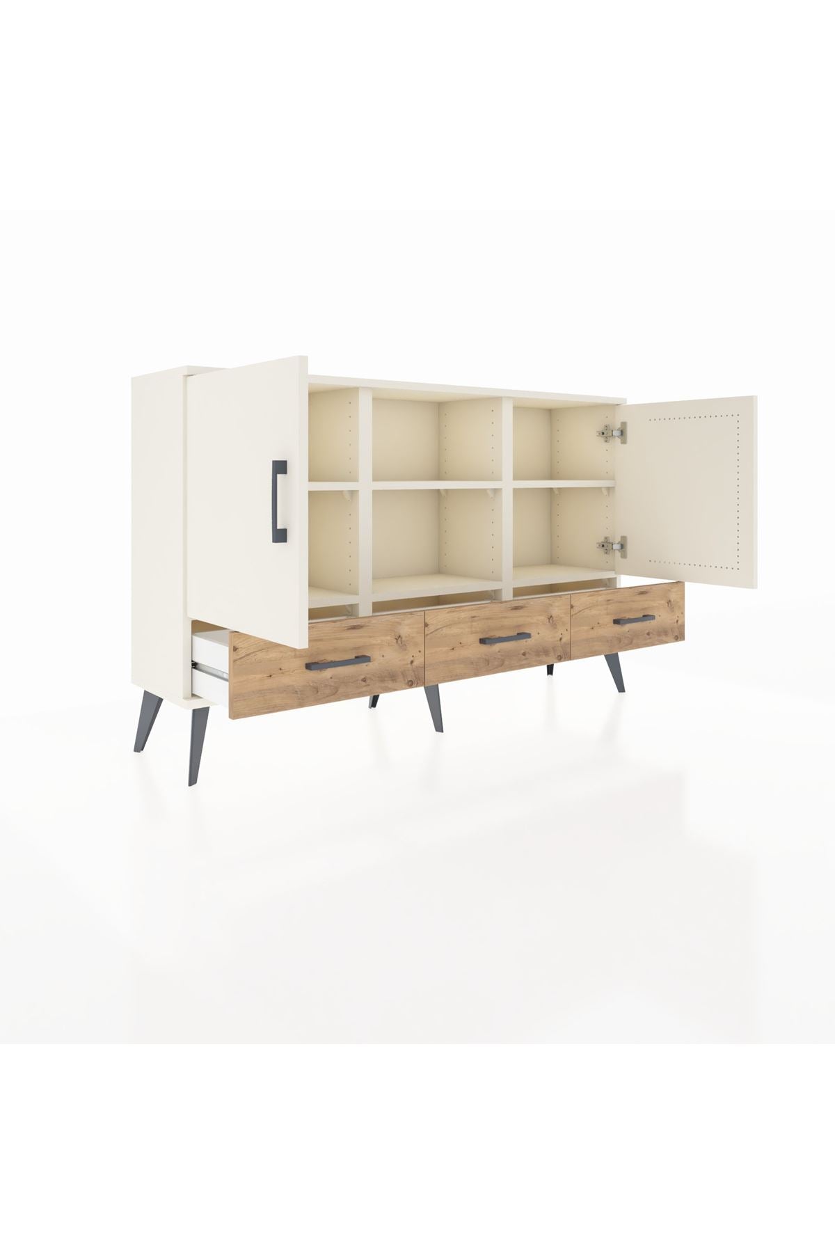 Arges Konsol 6 Raflı 3 Çekmeceli 3 Kapaklı 132x30x83 - S144M023V06A