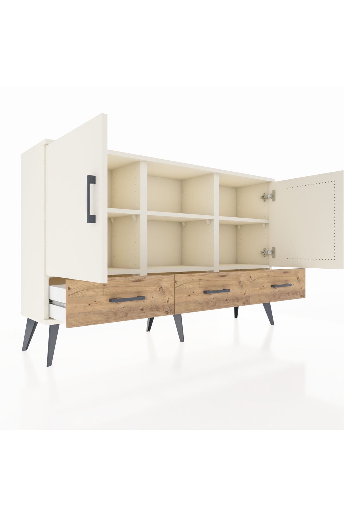 Arges Konsol 6 Raflı 3 Çekmeceli 3 Kapaklı 132x30x83 - S144M023V06A