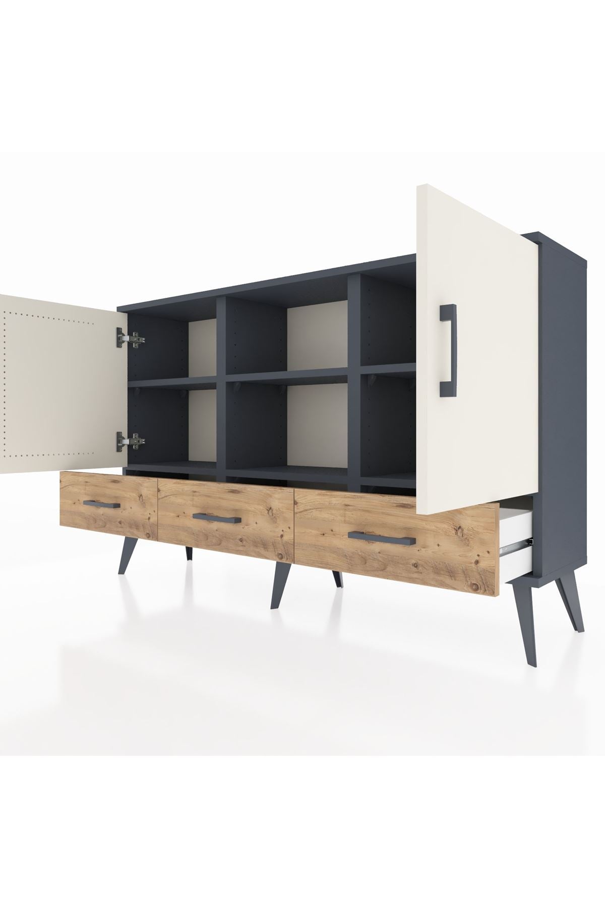 Arges Konsol 6 Raflı 3 Çekmeceli 3 Kapaklı 132x30x83 - S144M023V15A