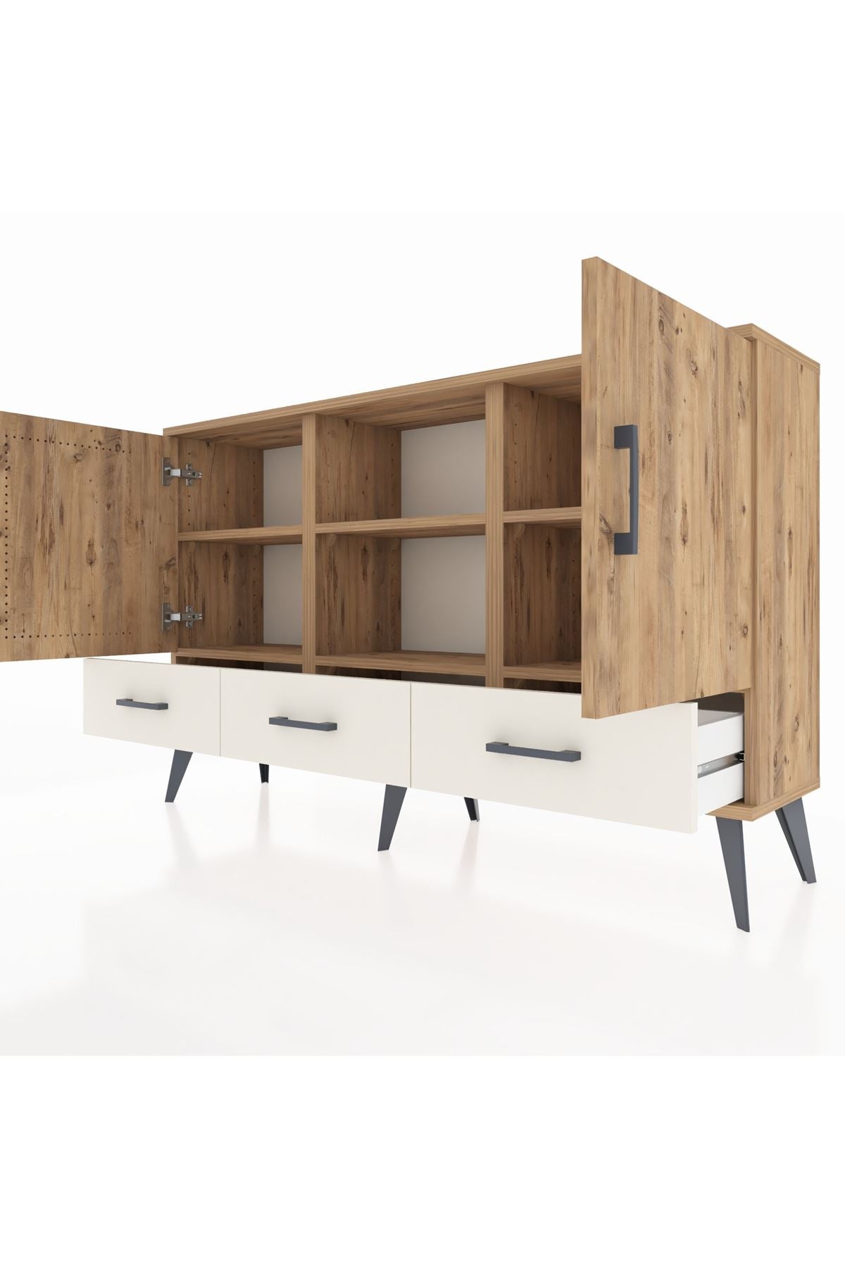 Arges Konsol 6 Raflı 3 Çekmeceli 3 Kapaklı 132x30x83 - S144M023V19A