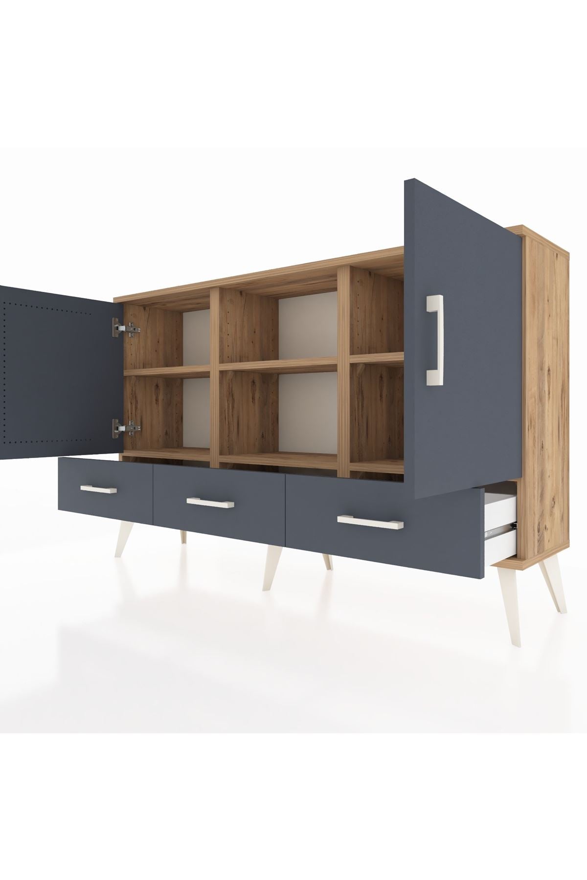 Arges Konsol 6 Raflı 3 Çekmeceli 3 Kapaklı 132x30x83 - S144M023V26A
