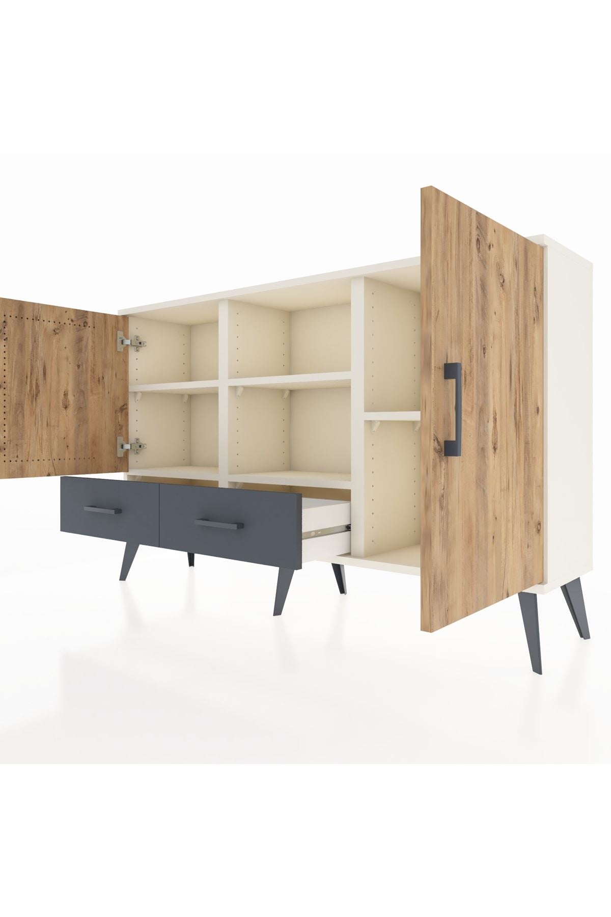 Arges Konsol 5 Raflı 2 Çekmeceli 3 Kapaklı 132x30x83 - S144M026V02A