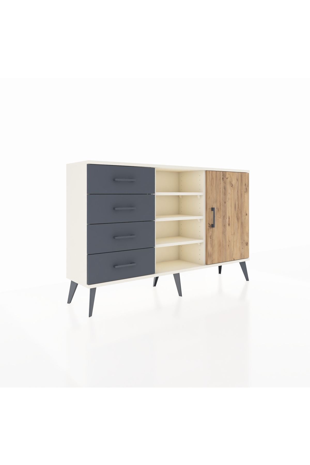 Arges Konsol 4 Raflı 4 Çekmeceli Tek Kapaklı 132x30x83 - S144M027V02A
