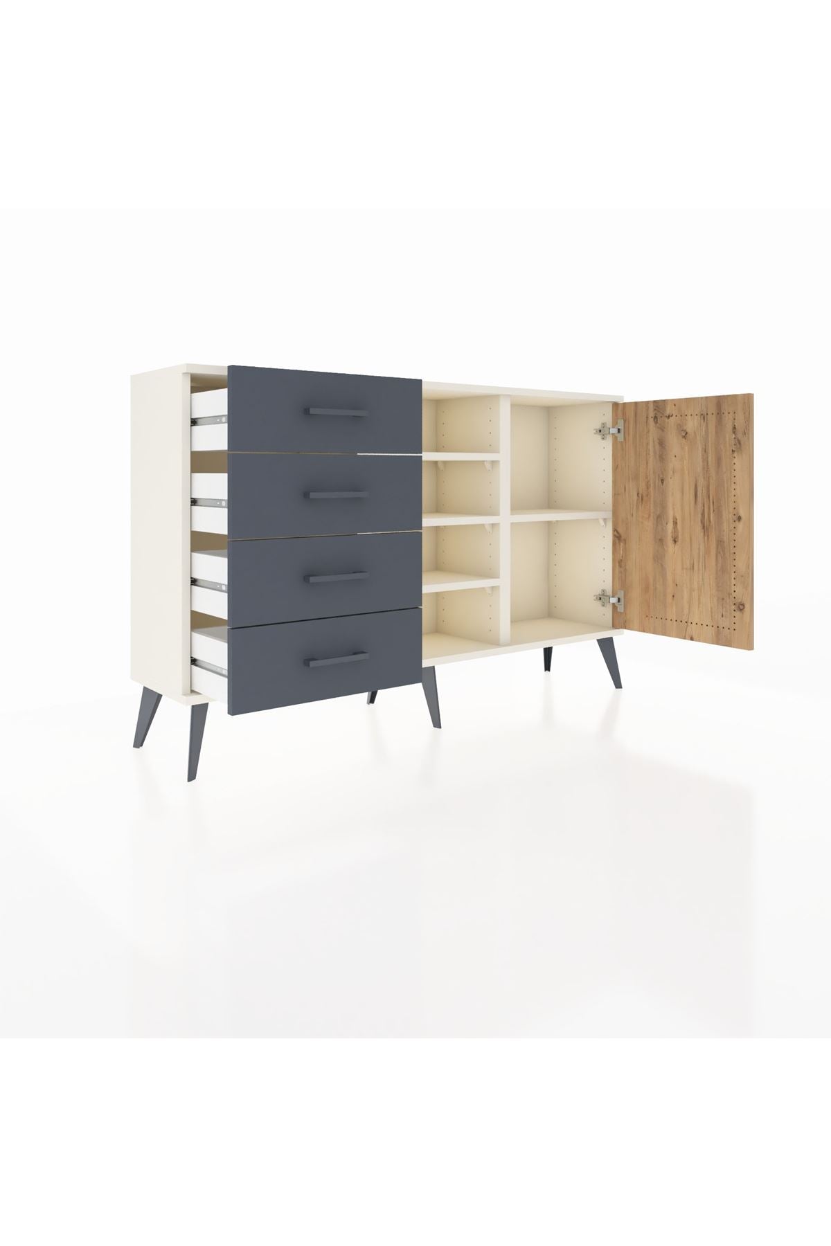 Arges Konsol 4 Raflı 4 Çekmeceli Tek Kapaklı 132x30x83 - S144M027V02A