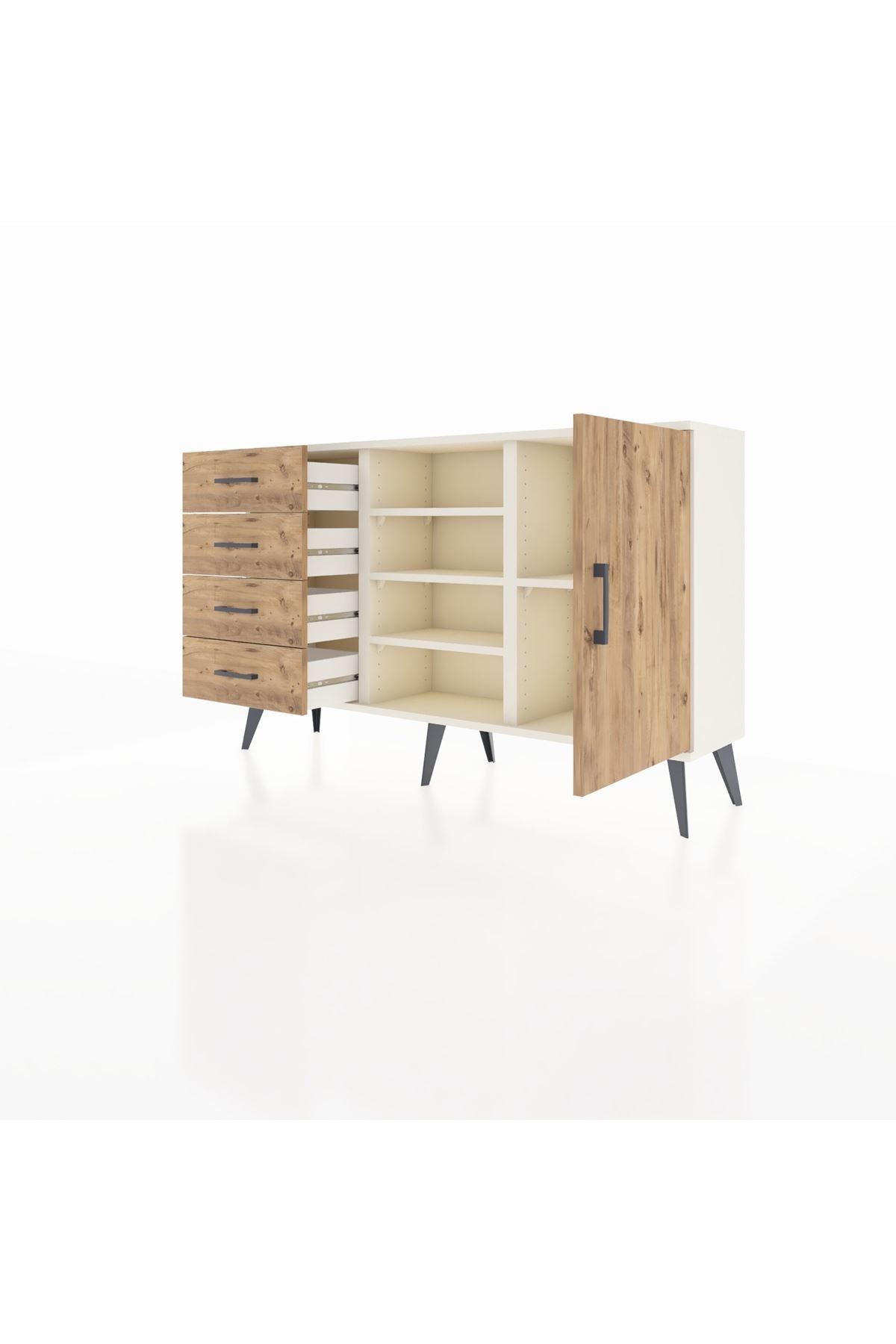 Arges Konsol 4 Raflı 4 Çekmeceli Tek Kapaklı 132x30x83 - S144M027V03A