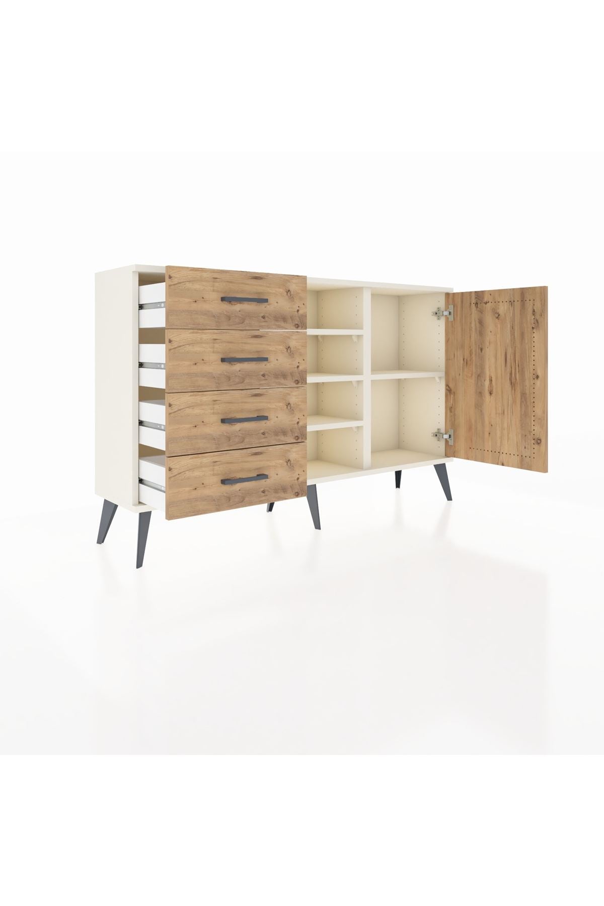 Arges Konsol 4 Raflı 4 Çekmeceli Tek Kapaklı 132x30x83 - S144M027V03A