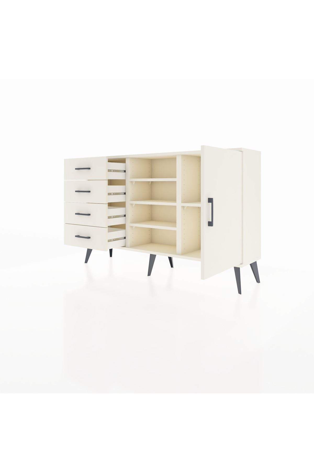 Arges Konsol 4 Raflı 4 Çekmeceli Tek Kapaklı 132x30x83 - S144M027V04A