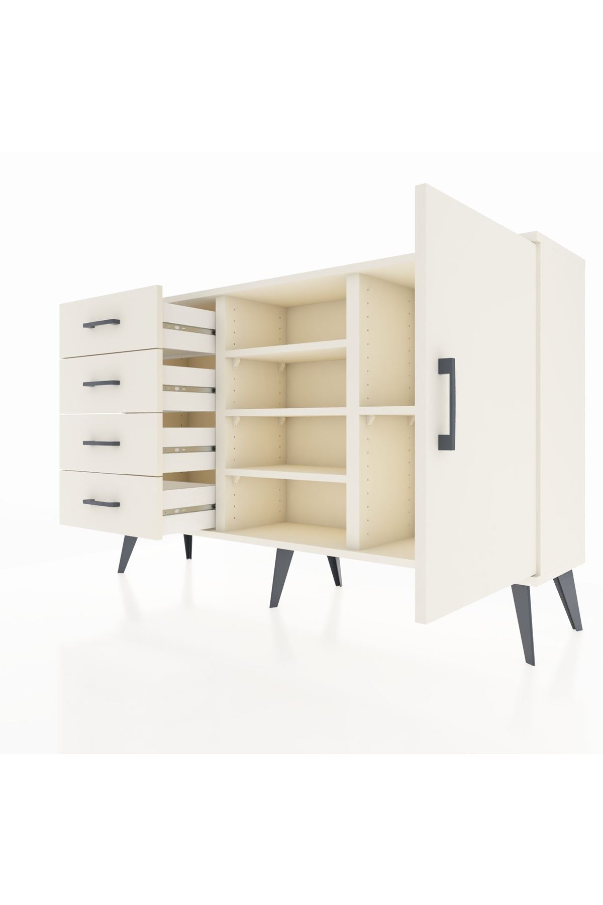 Arges Konsol 4 Raflı 4 Çekmeceli Tek Kapaklı 132x30x83 - S144M027V04A