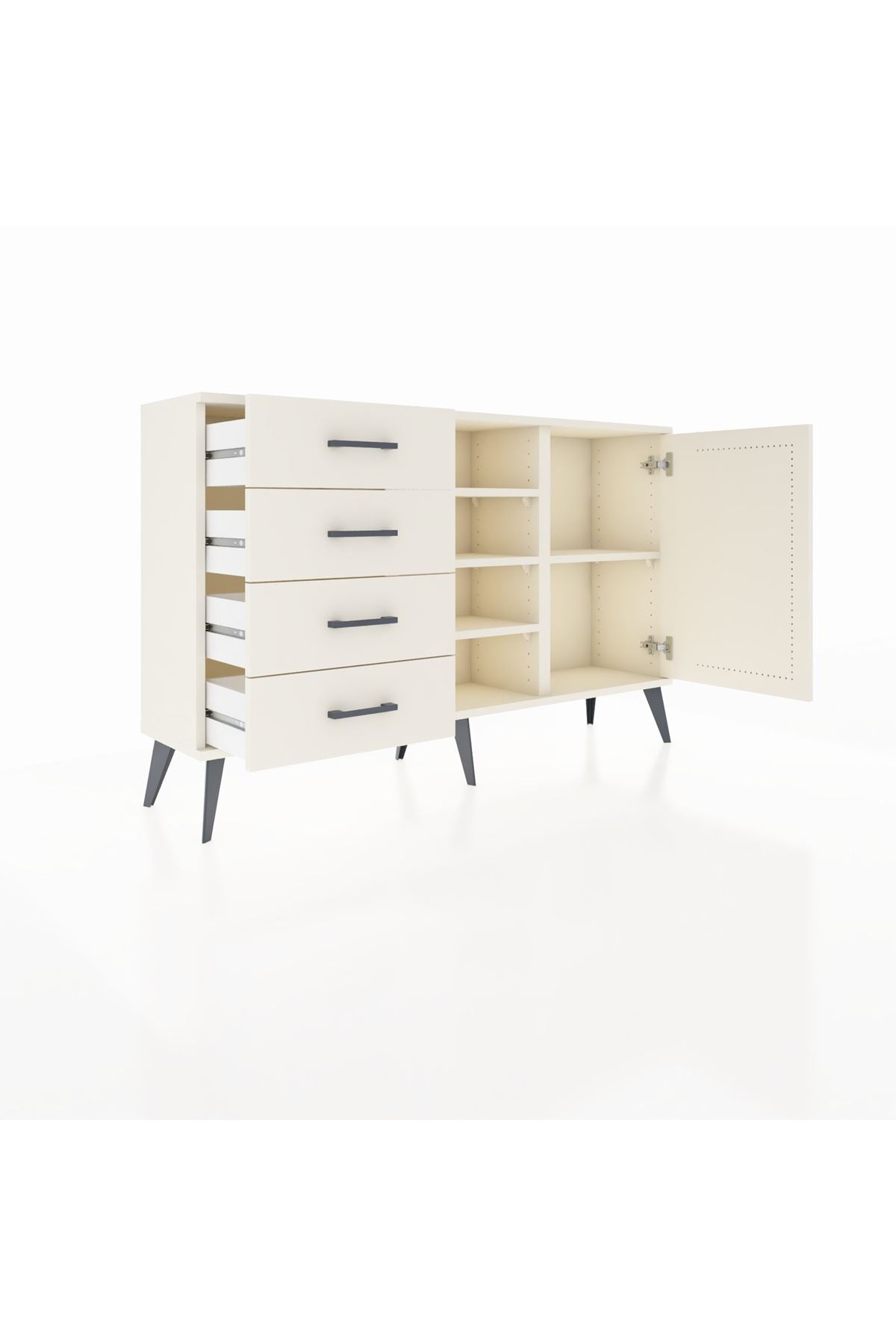 Arges Konsol 4 Raflı 4 Çekmeceli Tek Kapaklı 132x30x83 - S144M027V04A