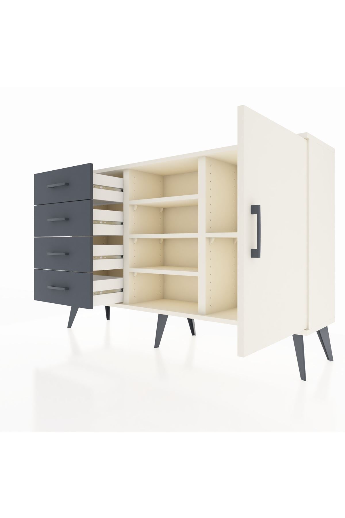 Arges Konsol 4 Raflı 4 Çekmeceli Tek Kapaklı 132x30x83 - S144M027V05A