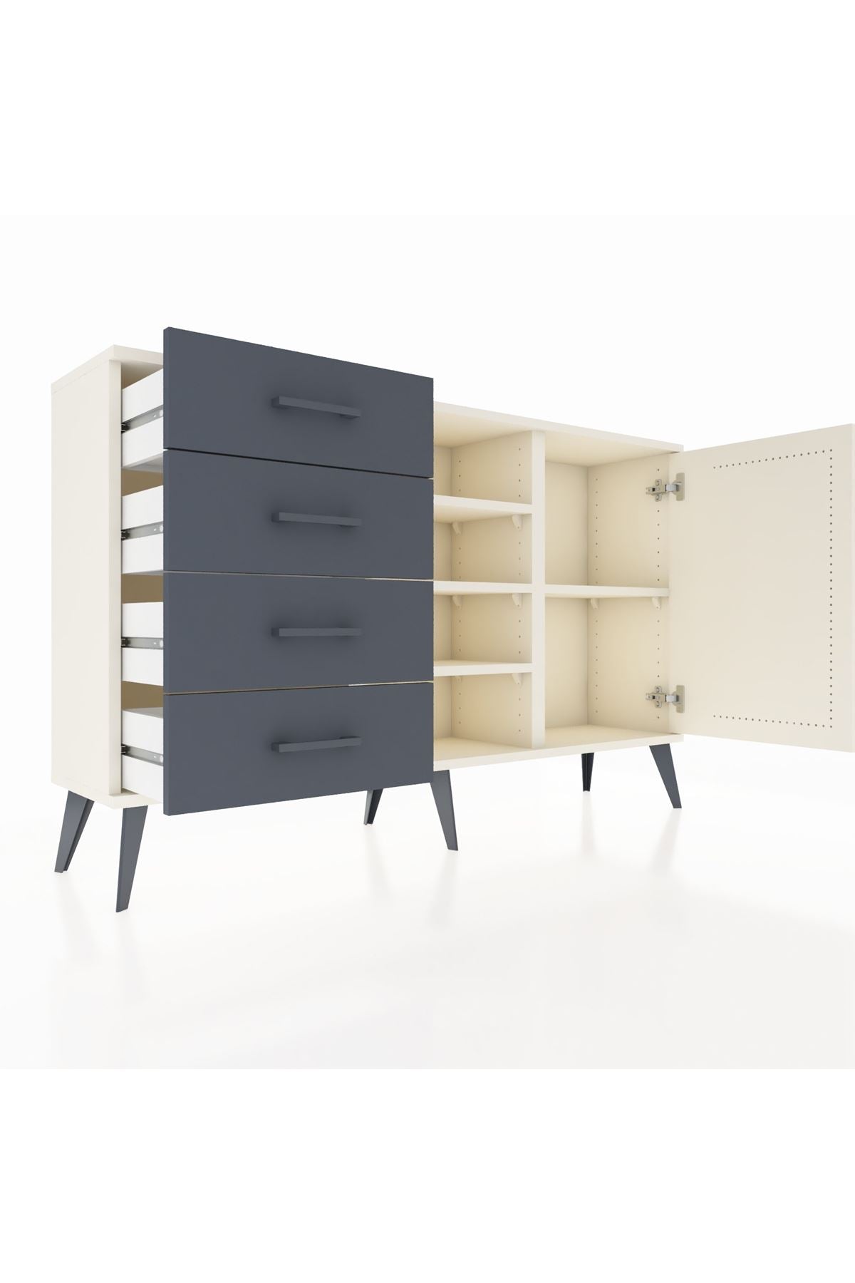 Arges Konsol 4 Raflı 4 Çekmeceli Tek Kapaklı 132x30x83 - S144M027V05A