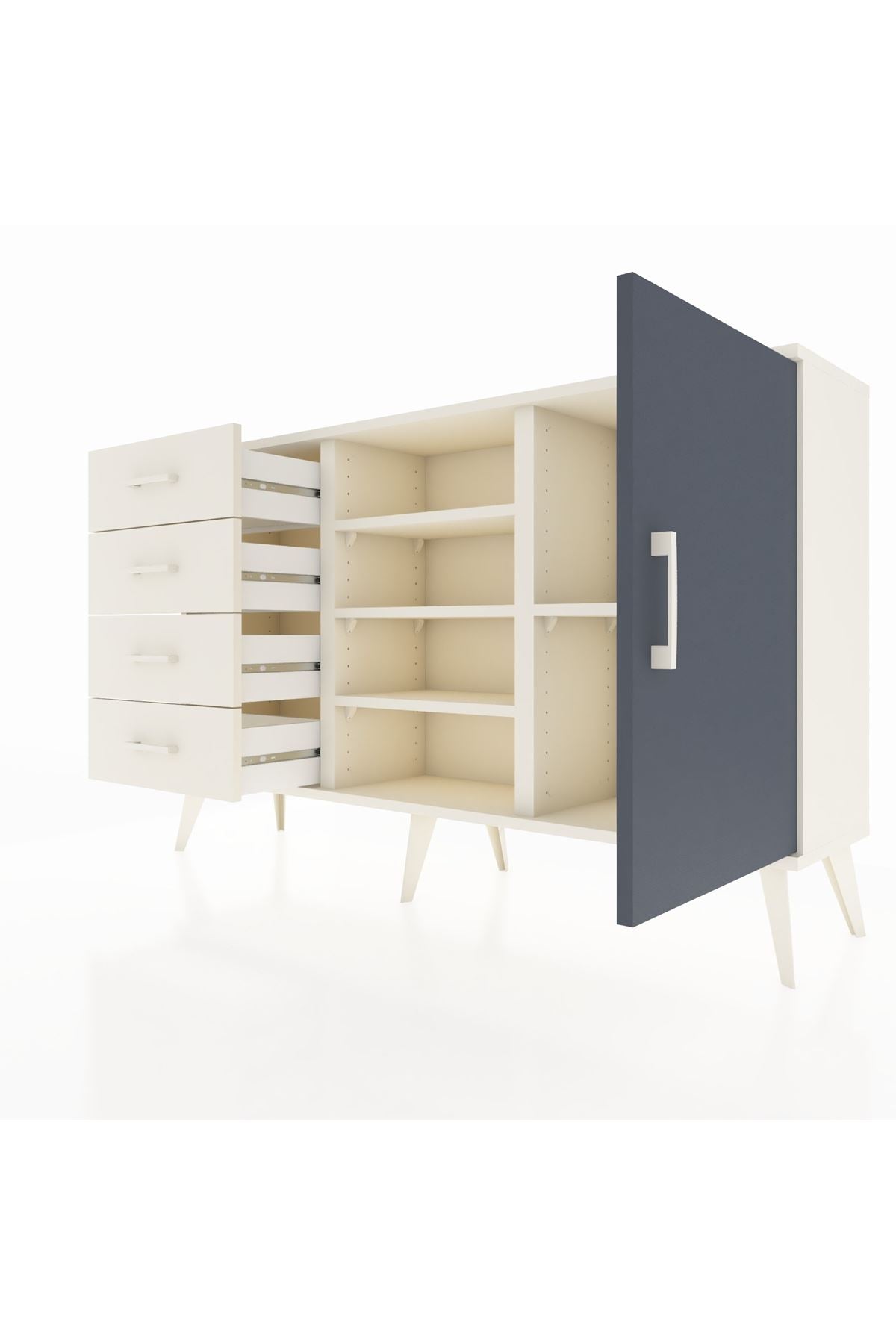 Arges Konsol 4 Raflı 4 Çekmeceli Tek Kapaklı 132x30x83 - S144M027V07A