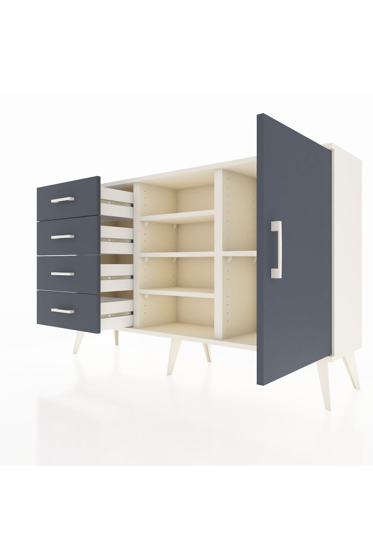 Arges Konsol 4 Raflı 4 Çekmeceli Tek Kapaklı 132x30x83 - S144M027V08A