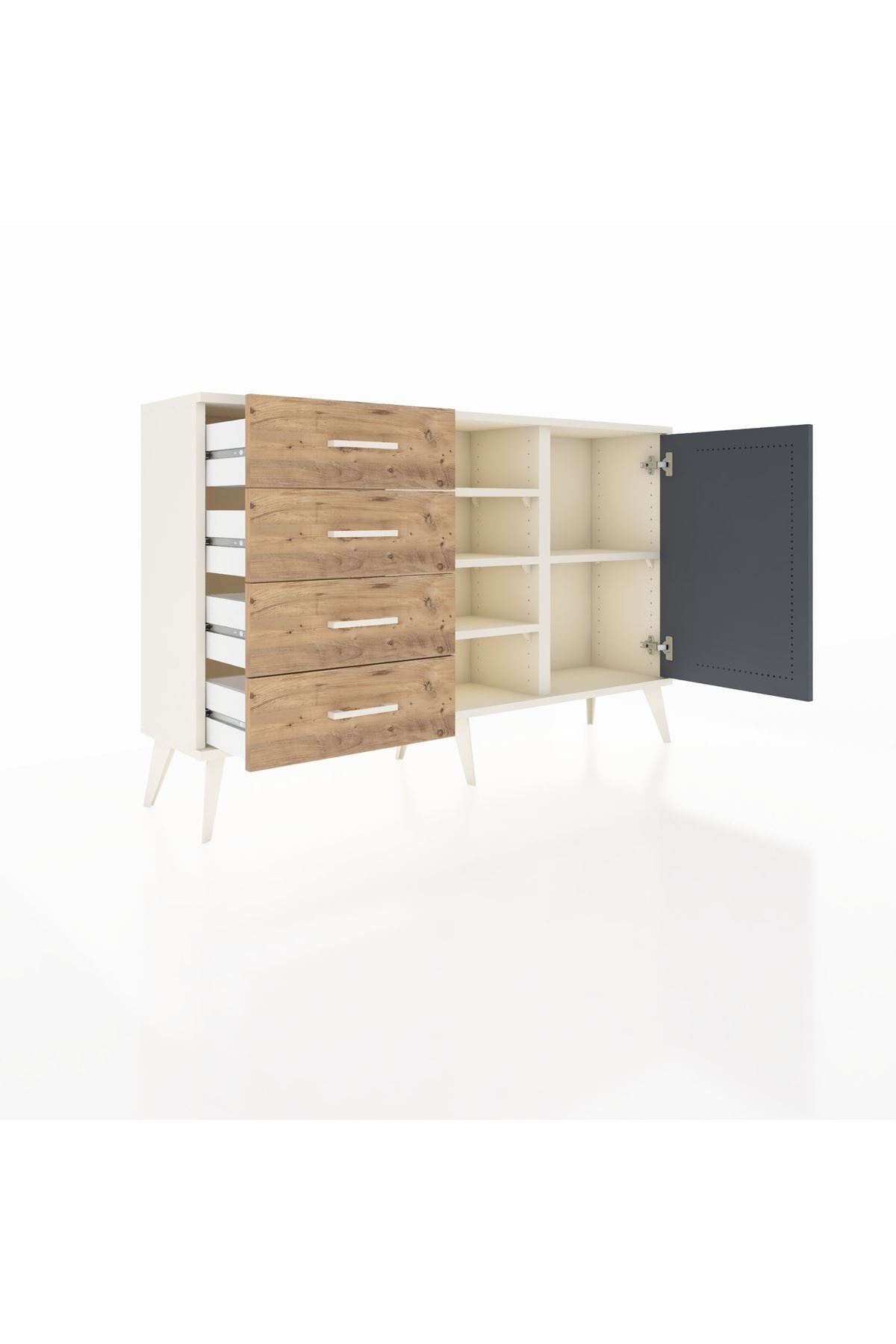 Arges Konsol 4 Raflı 4 Çekmeceli Tek Kapaklı 132x30x83 - S144M027V09A