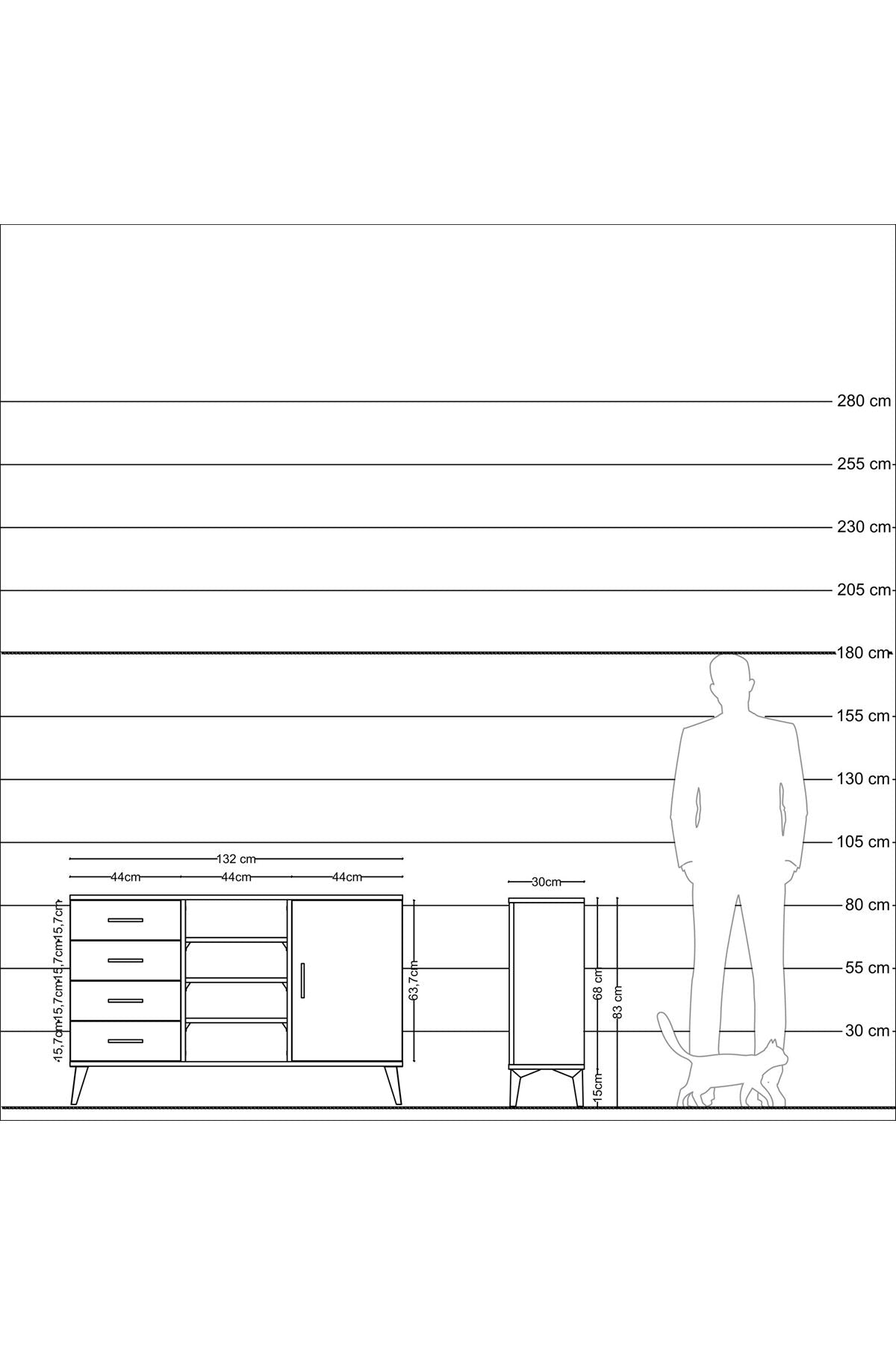 Arges Konsol 4 Raflı 4 Çekmeceli Tek Kapaklı 132x30x83 - S144M027V09A