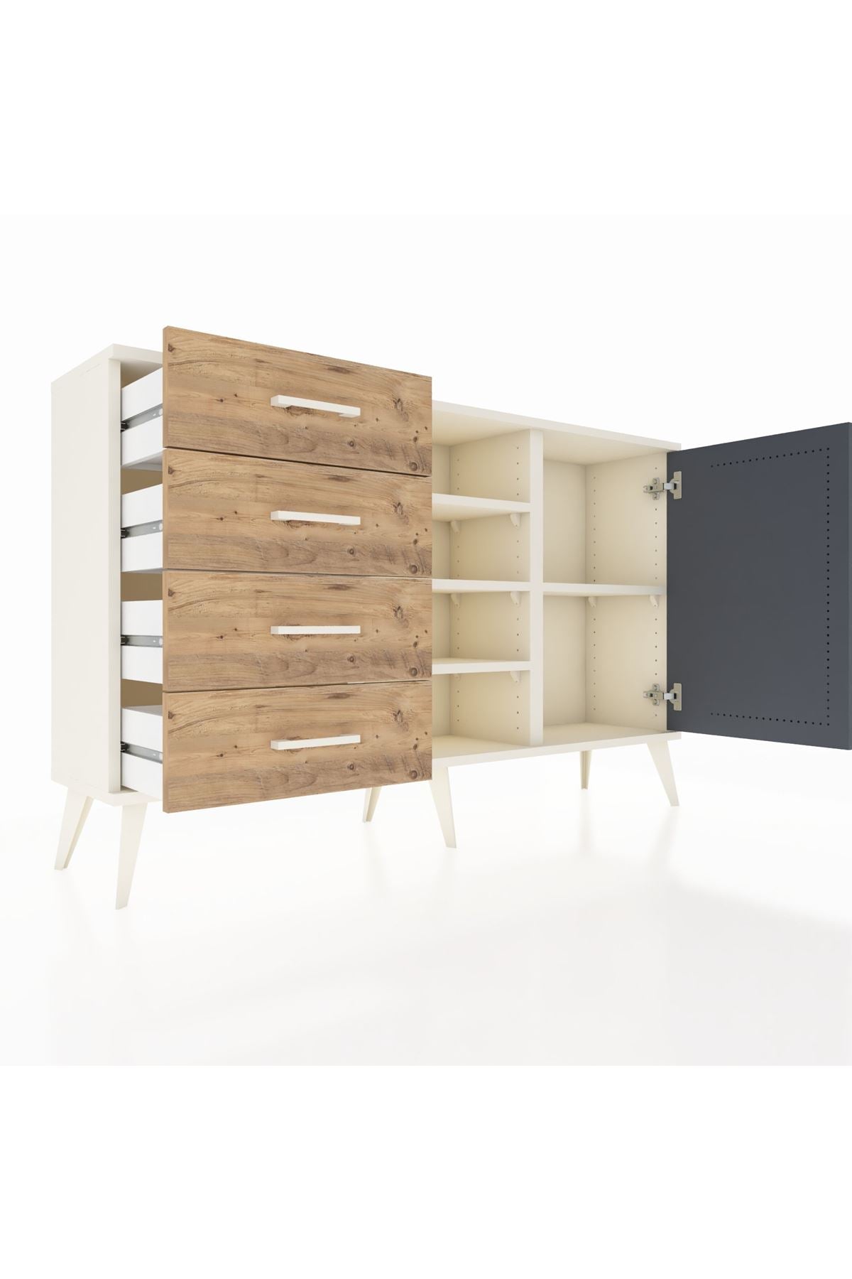 Arges Konsol 4 Raflı 4 Çekmeceli Tek Kapaklı 132x30x83 - S144M027V09A